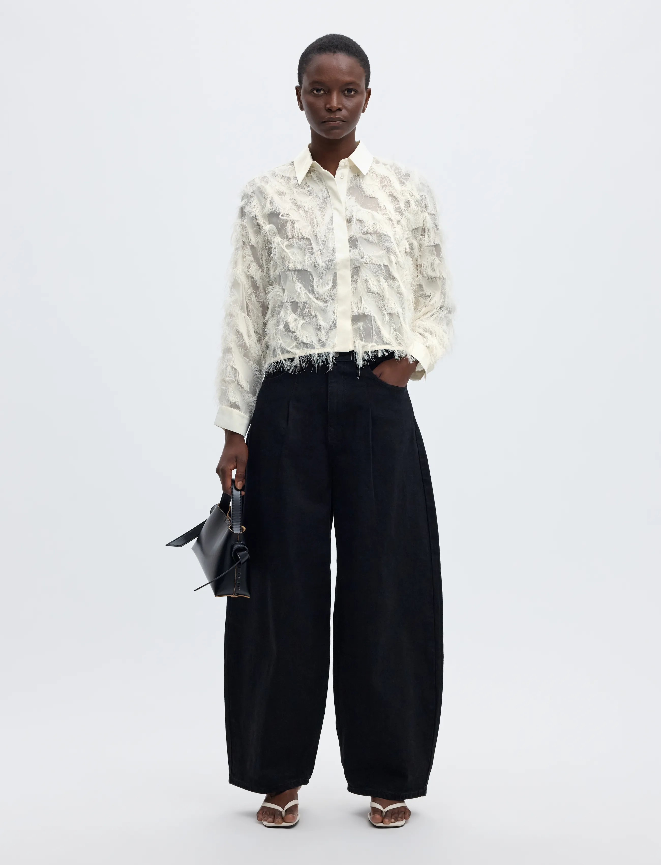 Selected - SLWMYLINE LS FLUFFY CROPPED SHIRT B - langärmlige hemden - egret - 5