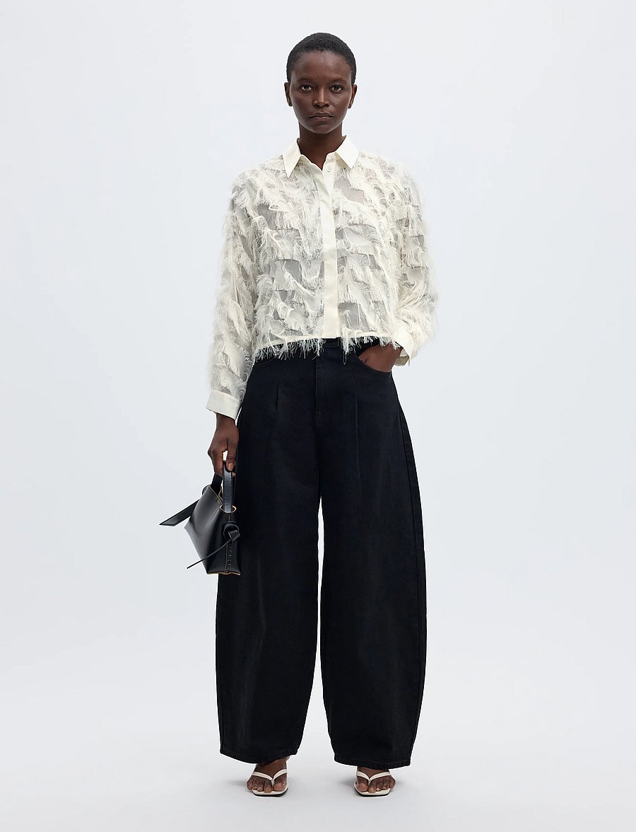 Selected - SLWMYLINE LS FLUFFY CROPPED SHIRT B - langärmlige hemden - egret - 5