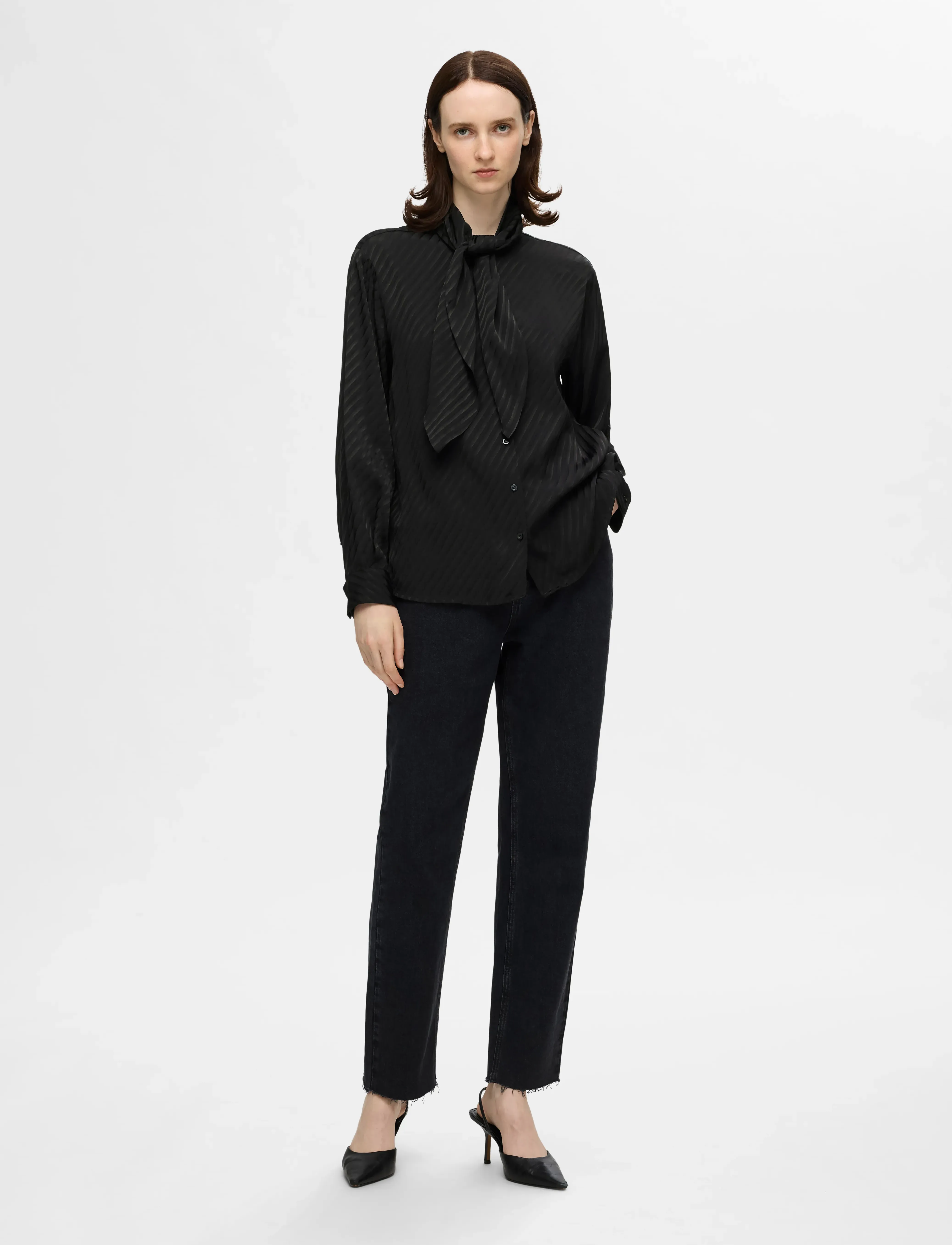 Selected - SLFCASSIA LS SCARF SHIRT B - langærmede bluser - black - 3