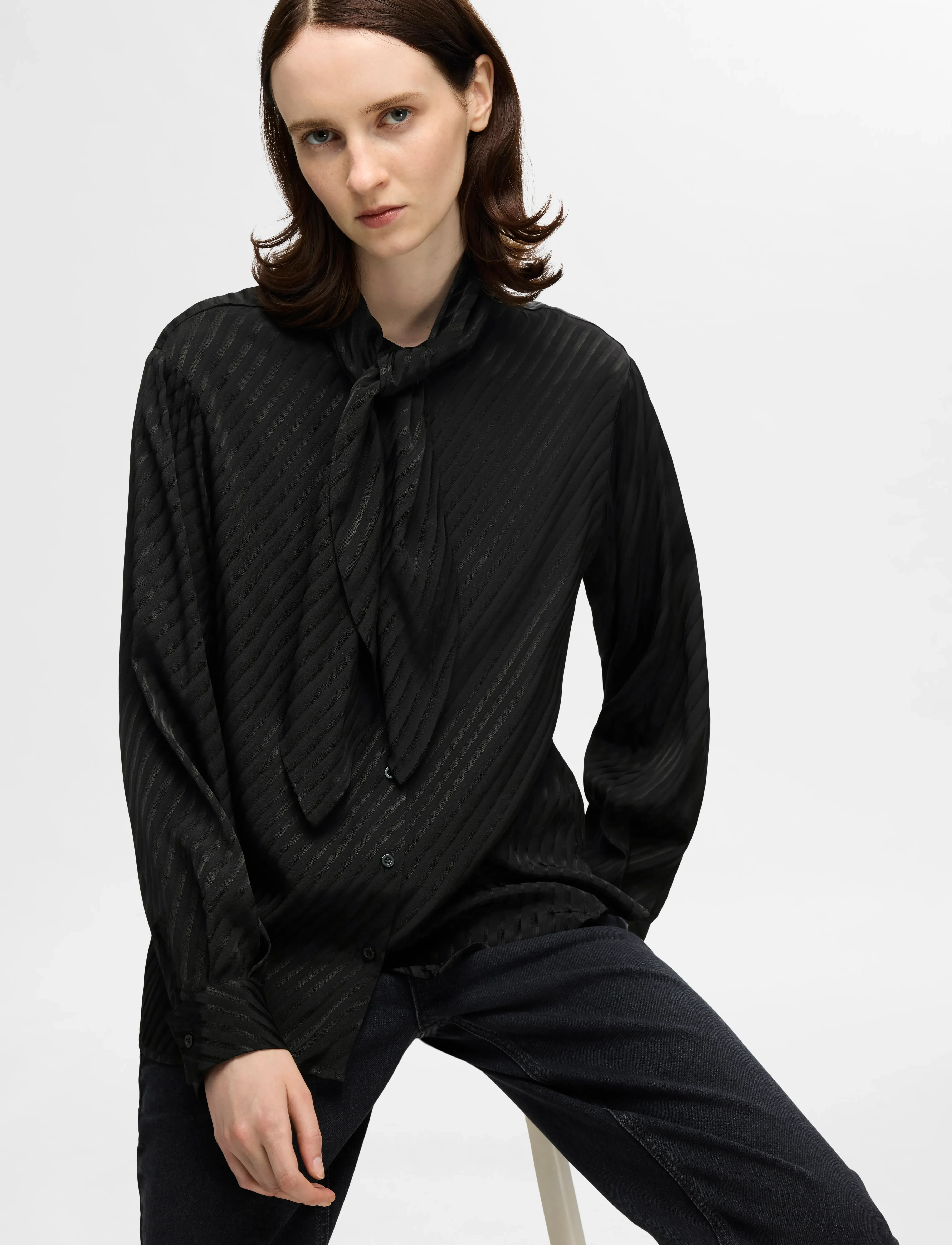 Selected - SLFCASSIA LS SCARF SHIRT B - langærmede bluser - black - 4