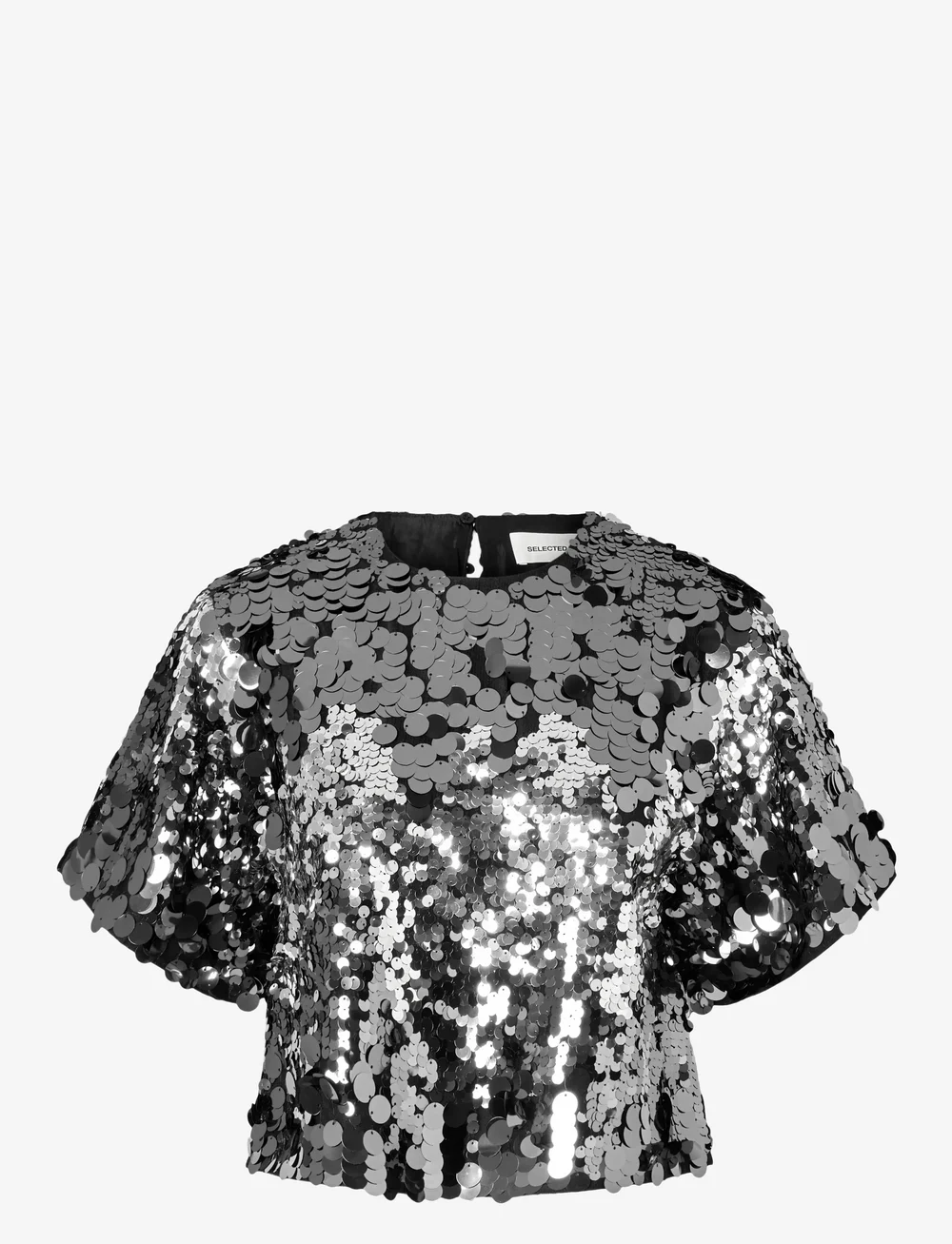 Selected - SLFTANA 3/4 SEQUINS TOP B - kortærmede bluser - silver - 1