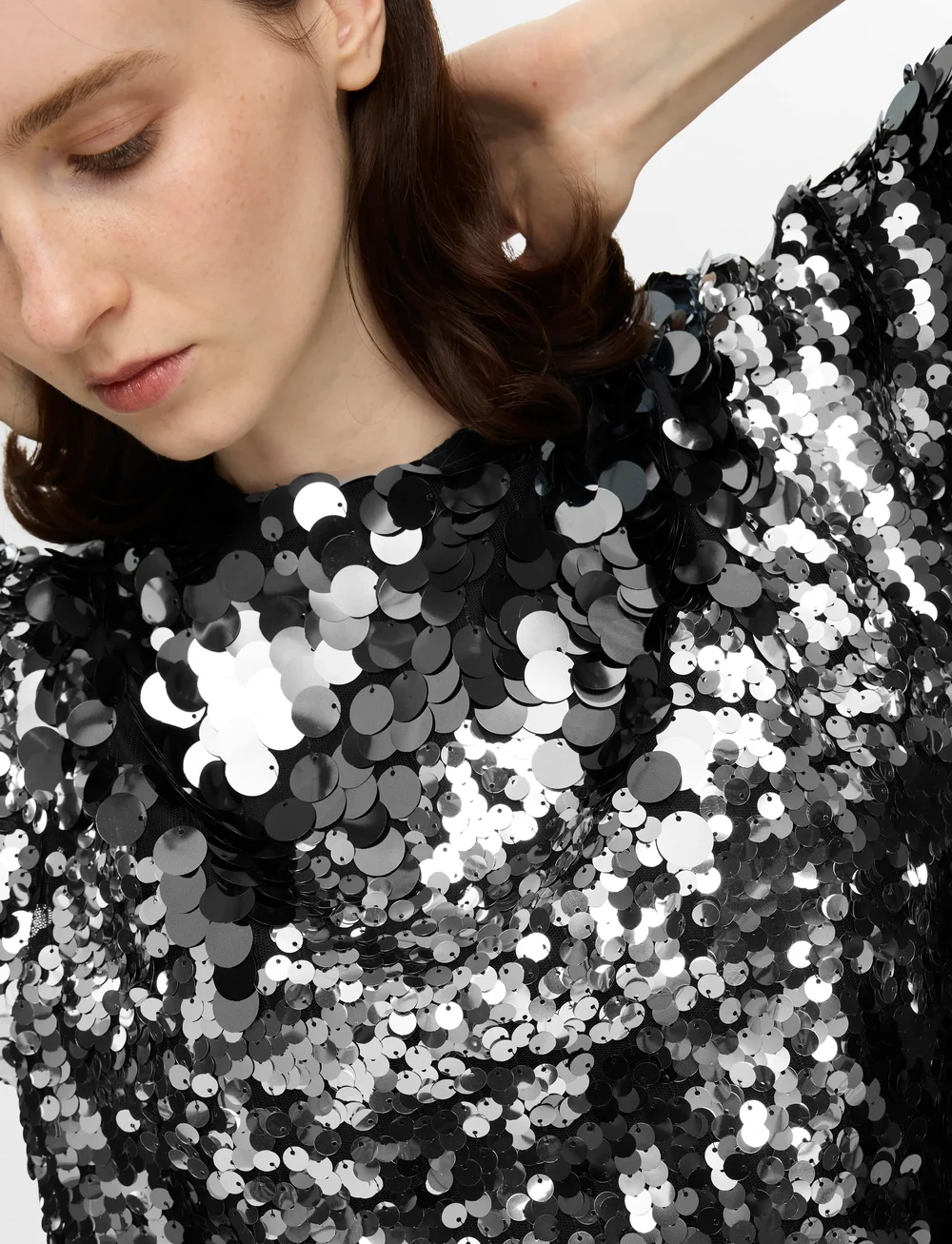 Selected - SLFTANA 3/4 SEQUINS TOP B - kortærmede bluser - silver - 5