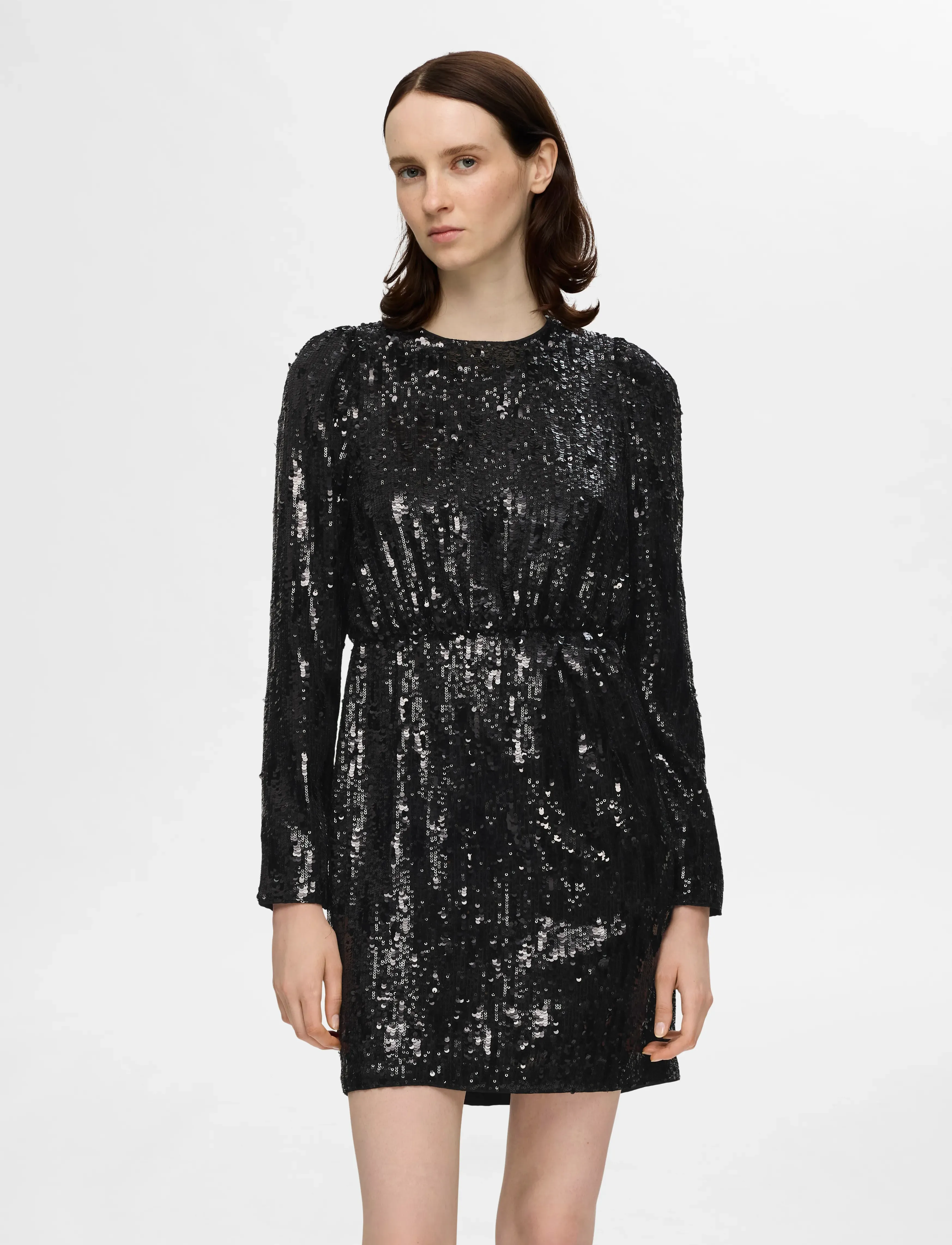 Selected SLFARI-COLYN LS SHORT SEQUINS DRESS B - Paljettimekot - BLACK / black