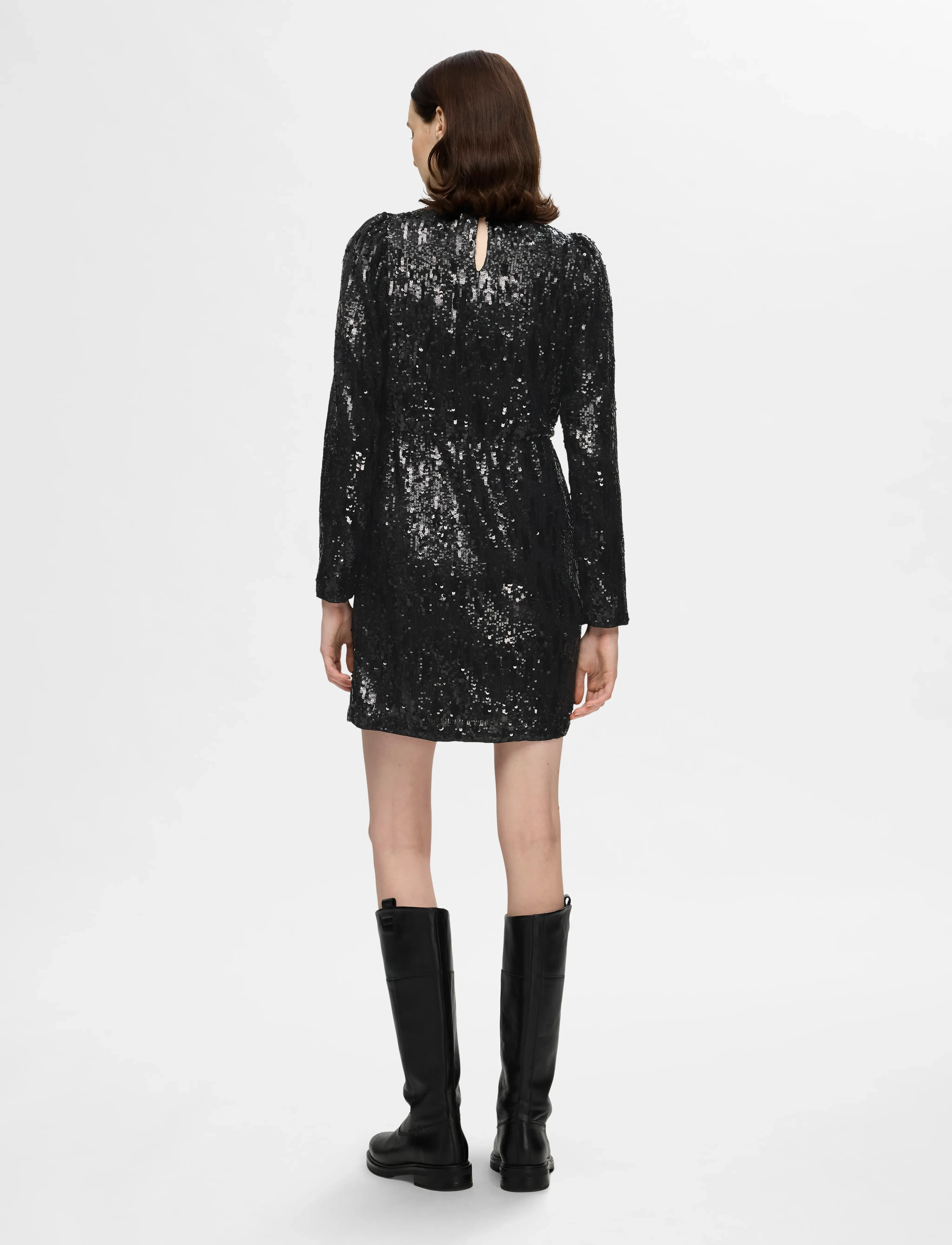 Selected - SLFARI-COLYN LS SHORT SEQUINS DRESS B - pailletkjoler - black - 3