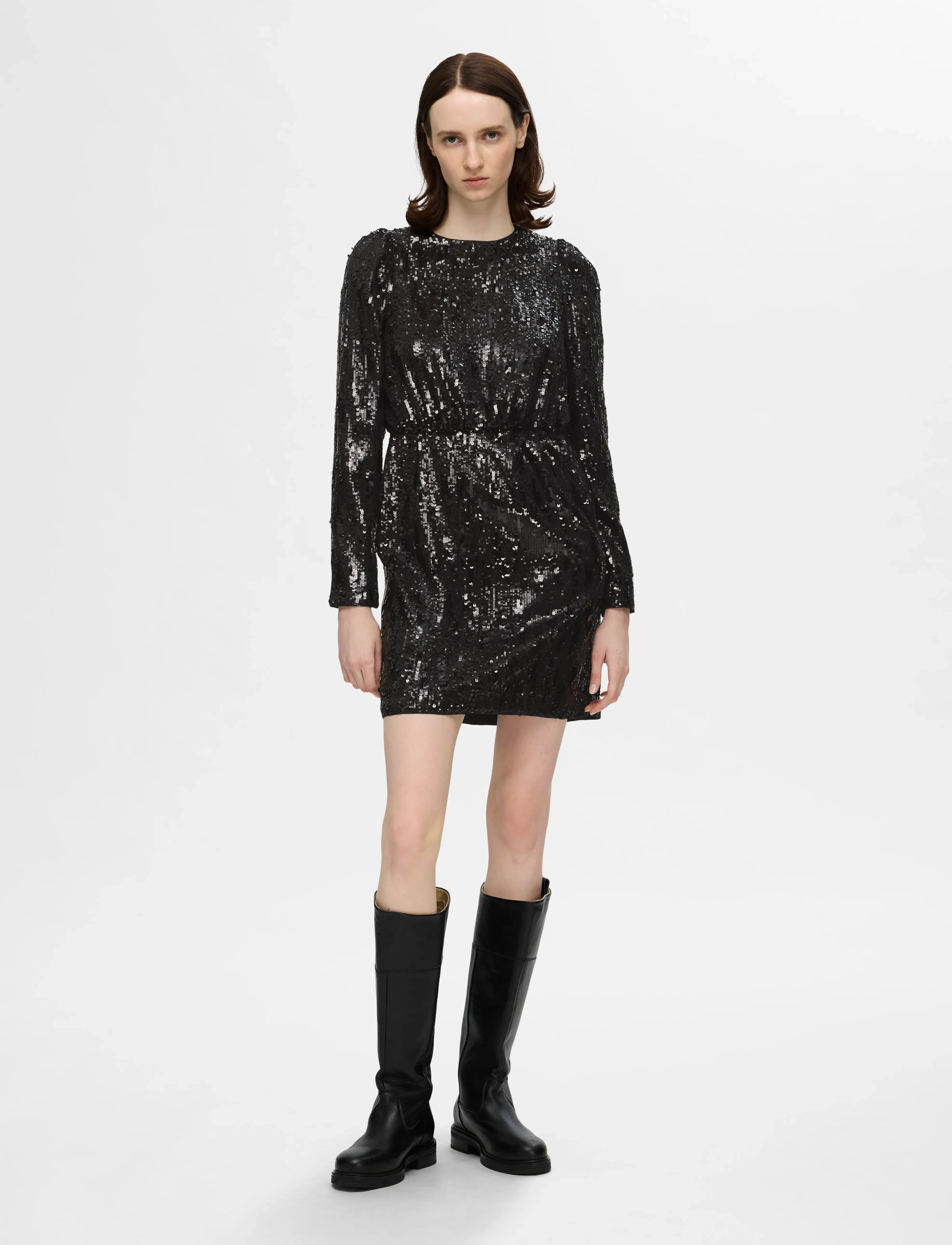 Selected - SLFARI-COLYN LS SHORT SEQUINS DRESS B - pailletkjoler - black - 4