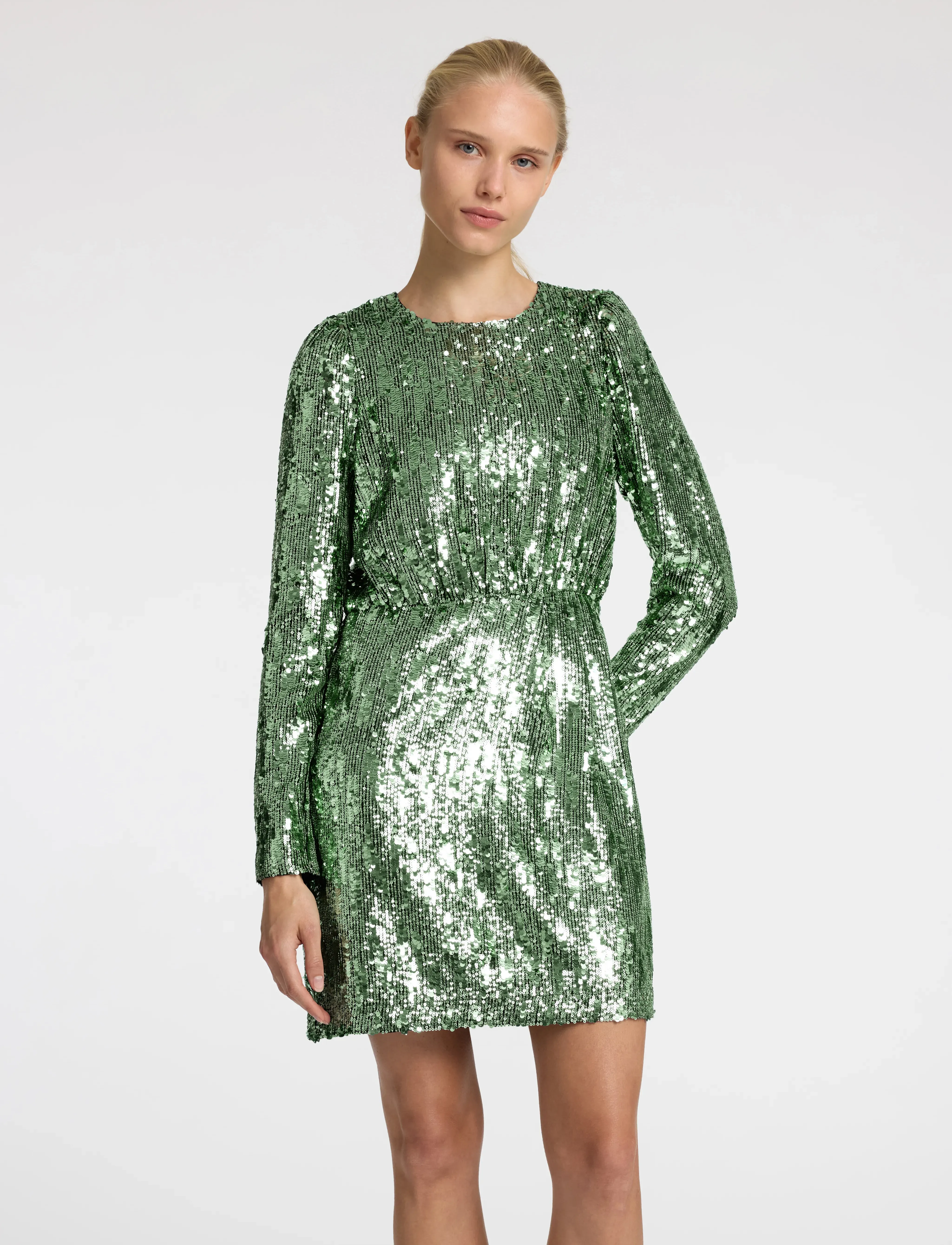 Selected SLFARI-COLYN LS SHORT SEQUINS DRESS B - Korte jurken - LODEN FROST / green