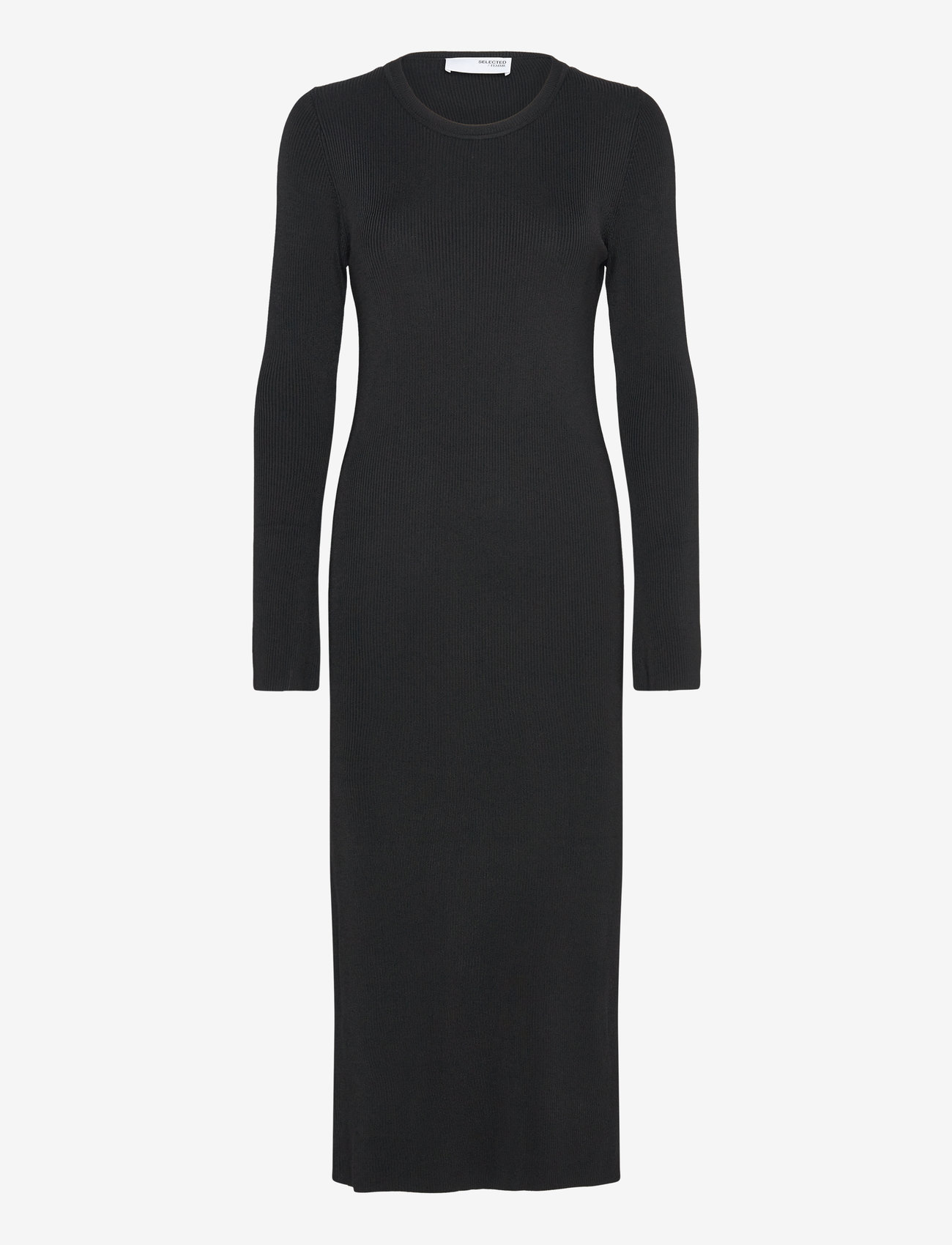 Selected - SLFCARO LS RIB KNIT LONG DRESS - prjónaðir kjólar - black - 0