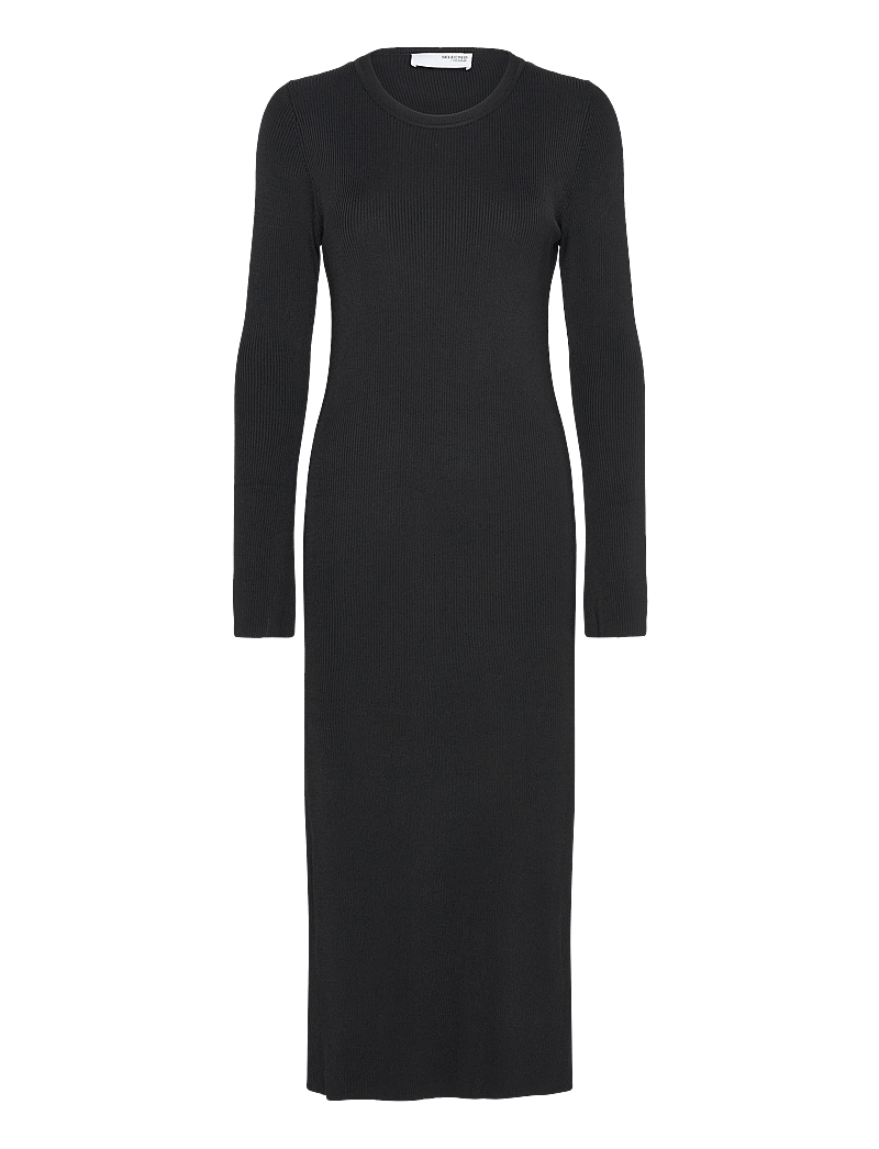 Selected - SLFCARO LS RIB KNIT LONG DRESS - stickade klänningar - black - 0