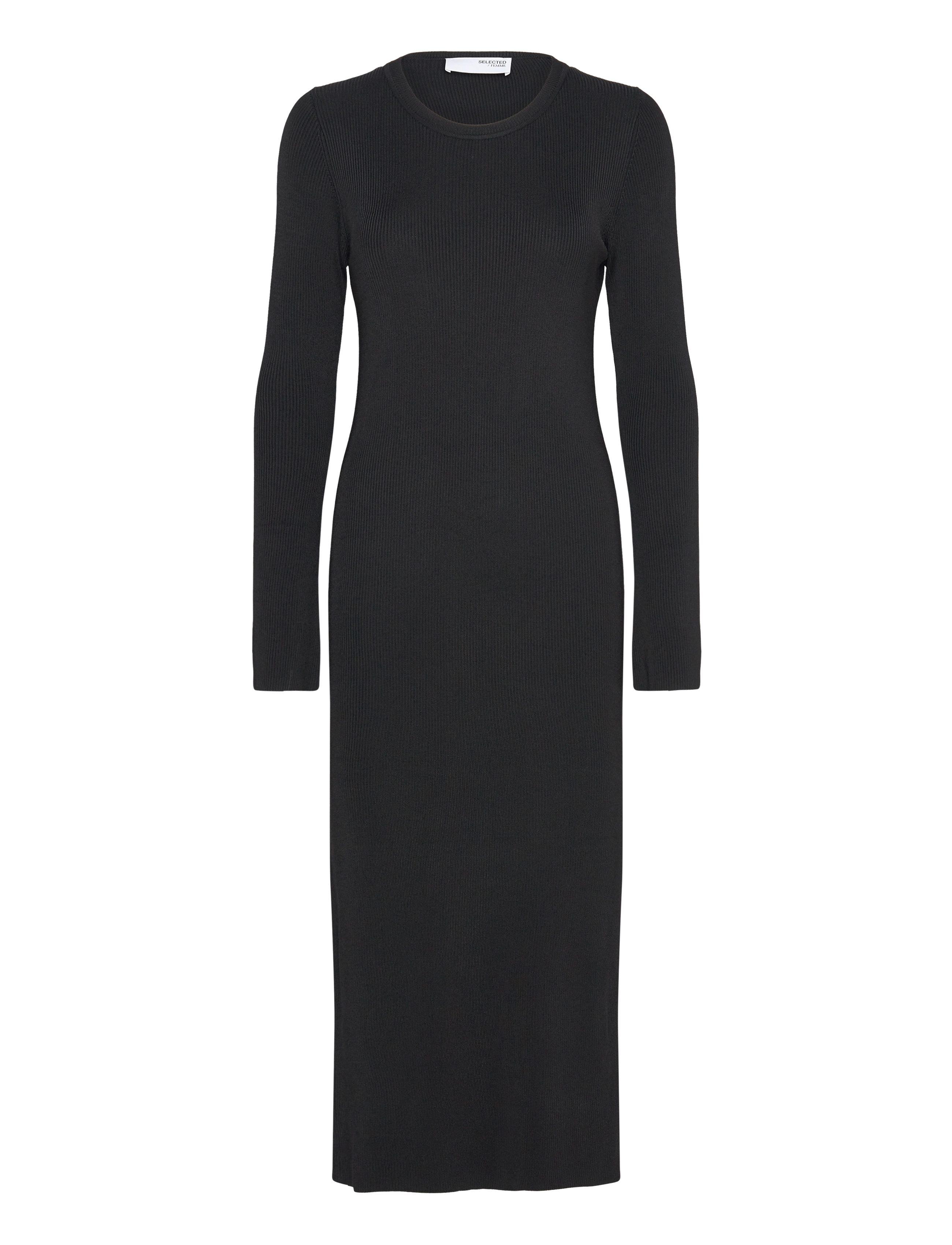 Selected SLFCARO LS RIB KNIT LONG DRESS - Strikkjoler - BLACK / black