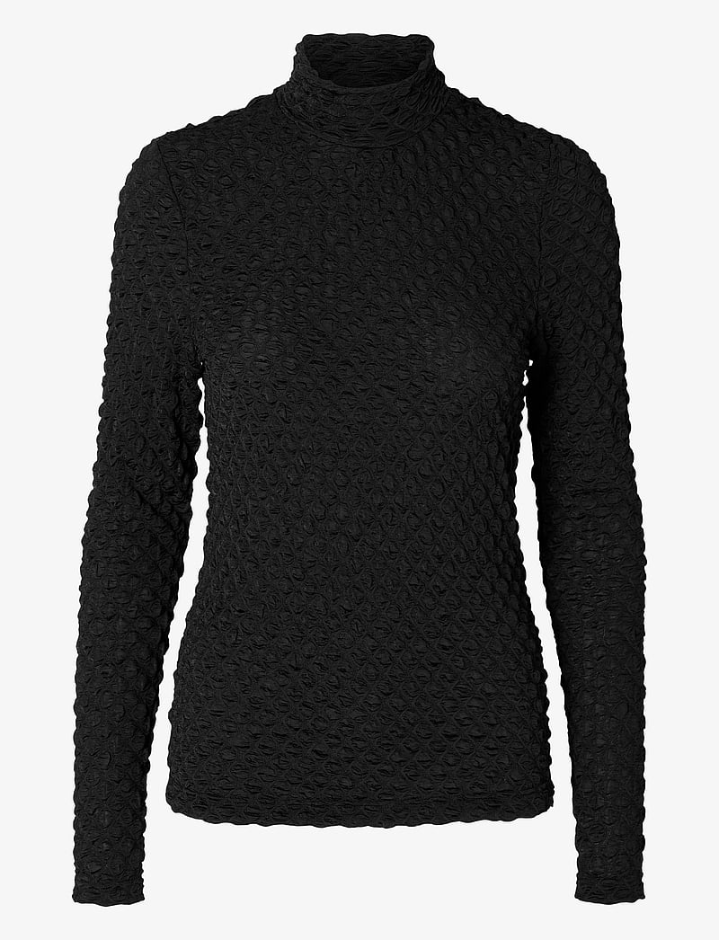 Selected - SLFTIMMI LS HIGH NECK STRUCTURE TOP - langärmlige tops - black - 1