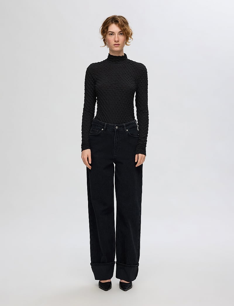 Selected - SLFTIMMI LS HIGH NECK STRUCTURE TOP - langärmlige tops - black - 3