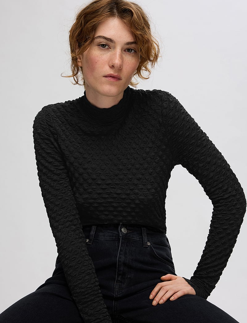 Selected - SLFTIMMI LS HIGH NECK STRUCTURE TOP - langärmlige tops - black - 4