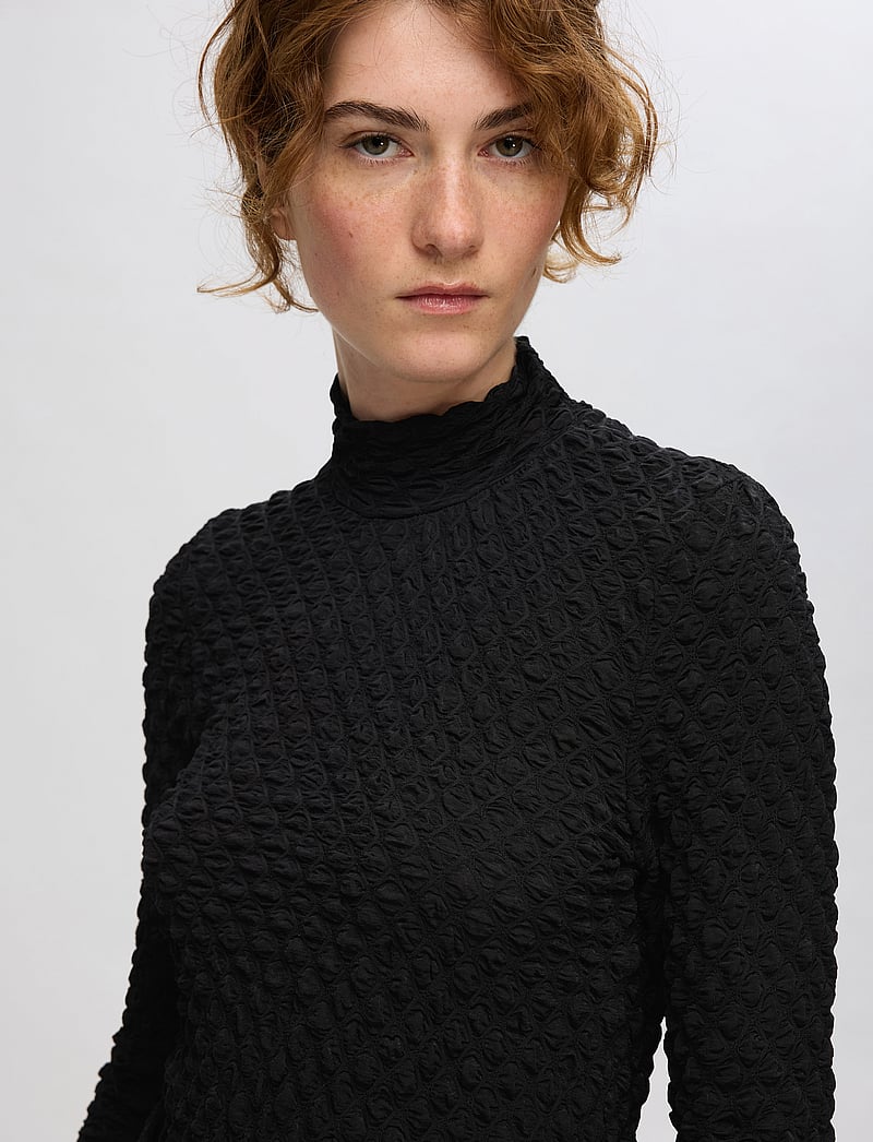 Selected - SLFTIMMI LS HIGH NECK STRUCTURE TOP - langärmlige tops - black - 5