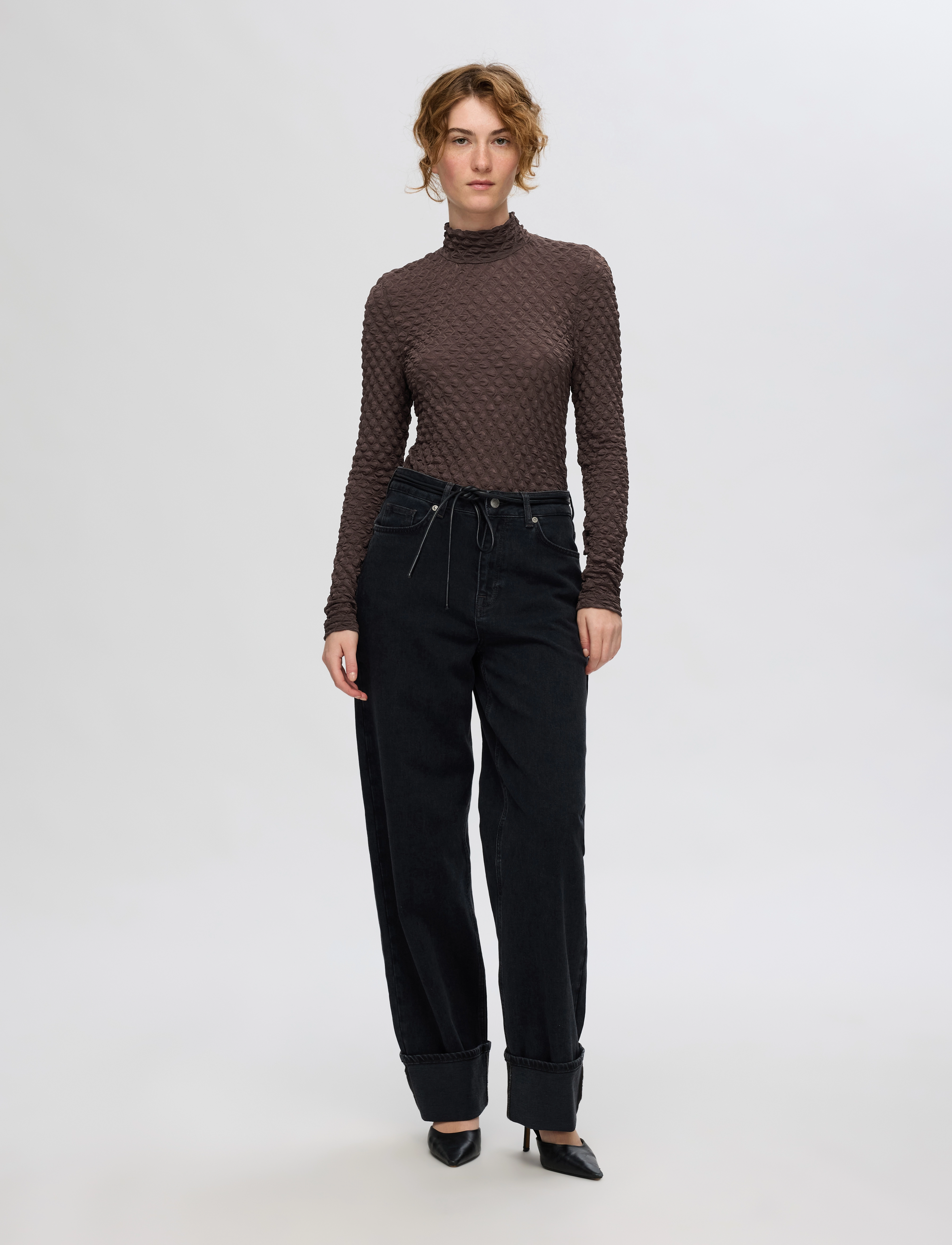 Selected - SLFTIMMI LS HIGH NECK STRUCTURE TOP - laveste priser - tobacco brown - 3