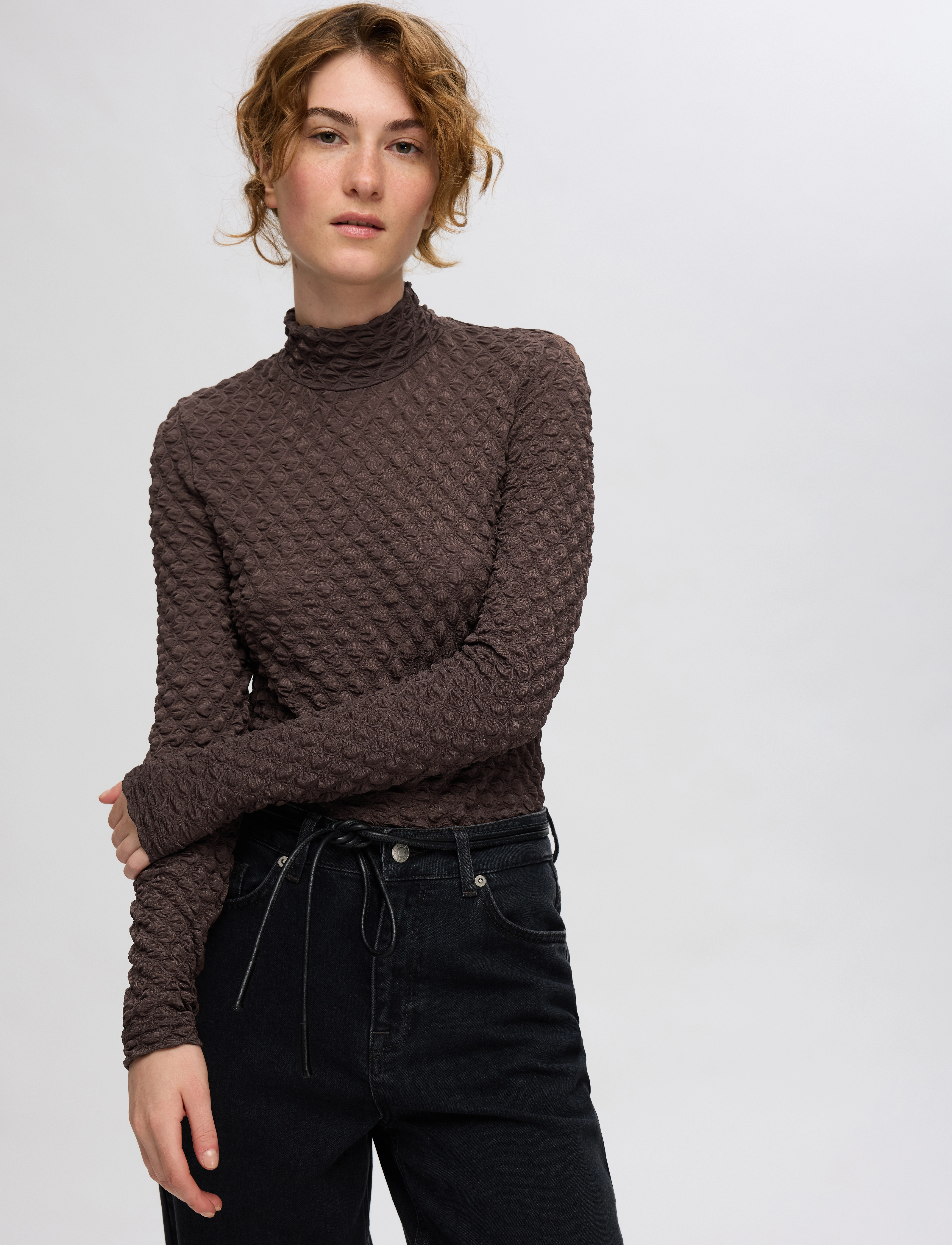 Selected - SLFTIMMI LS HIGH NECK STRUCTURE TOP - laveste priser - tobacco brown - 4