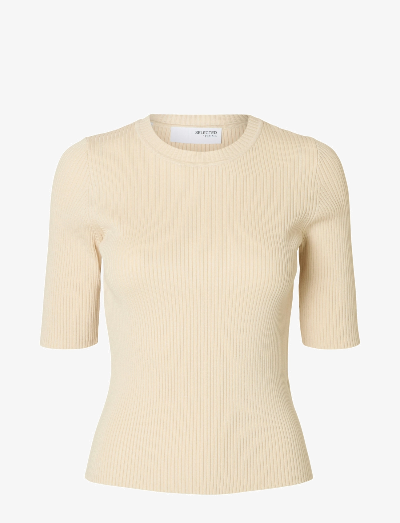 SELECTED Slfmali 2/4 Knit O-Neck Cream - L - Damen
