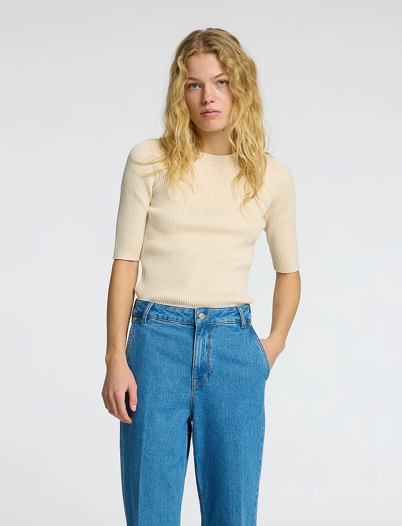 Selected - SLFMALI 2/4 KNIT O-NECK - stickade tröjor - birch - 0