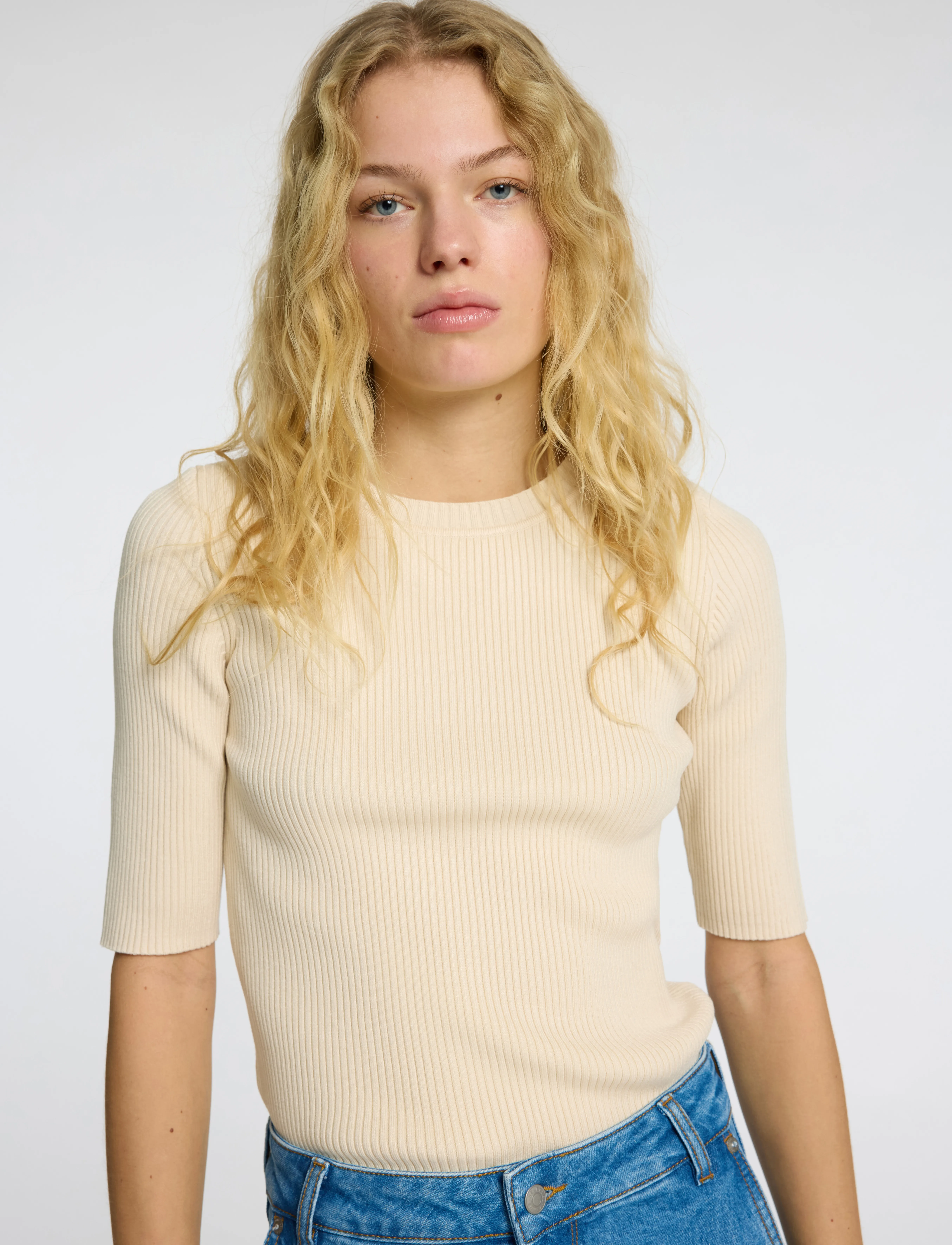Selected - SLFMALI 2/4 KNIT O-NECK - swetry - birch - 3