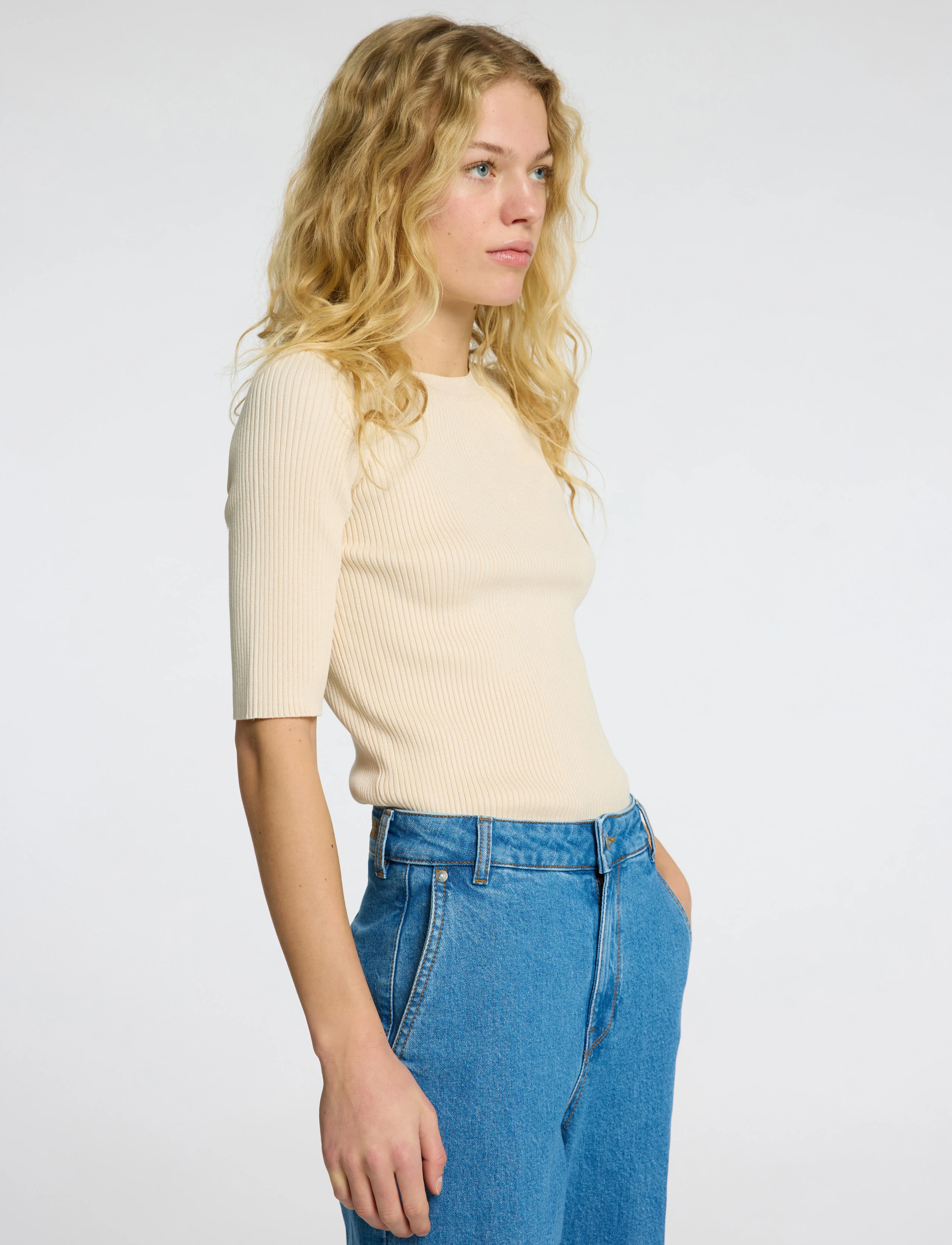 Selected - SLFMALI 2/4 KNIT O-NECK - swetry - birch - 4