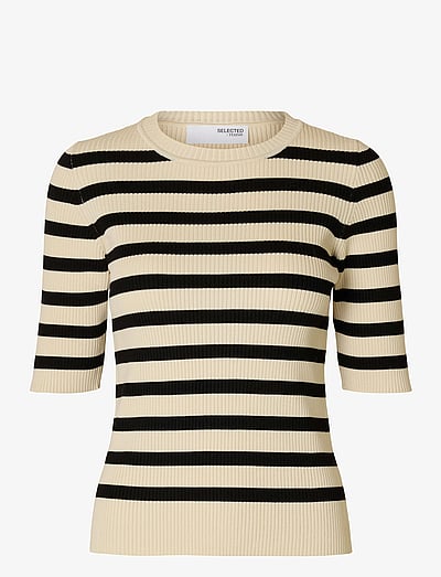 Selected SLFMALI 2/4 KNIT O-NECK - Prjónafatnaður - BIRCH / cream