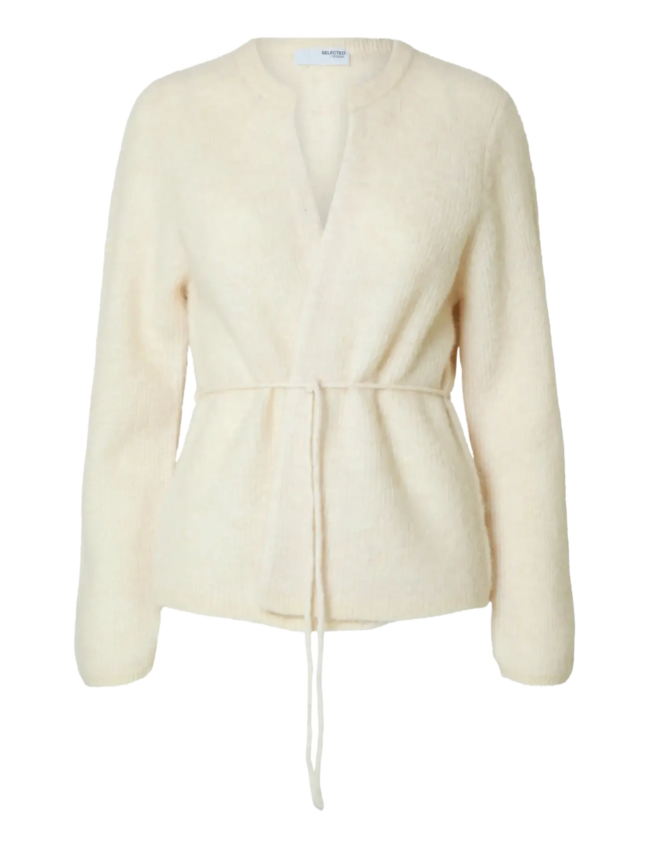 Selected SLFSIA RAS LS KNIT BELT CARDIGAN - Cardigans - BIRCH / white