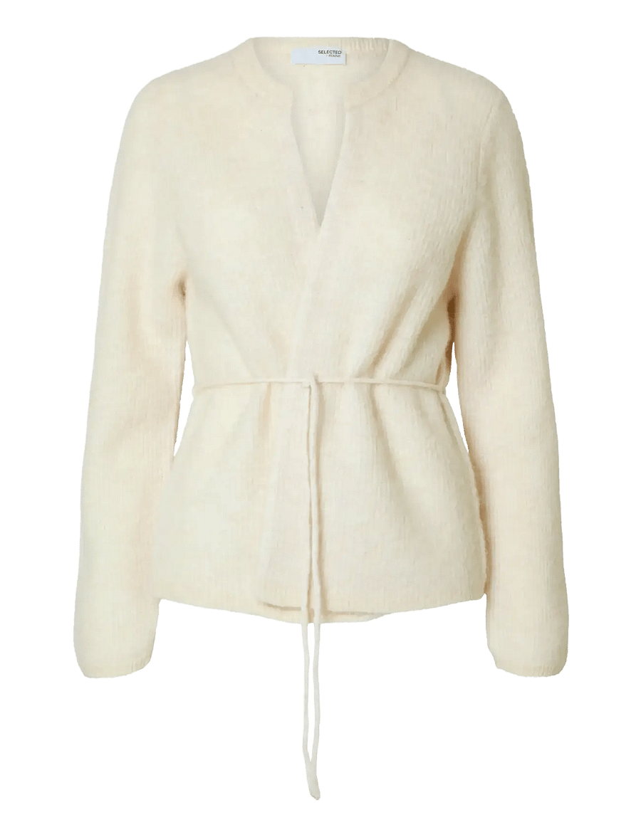 Selected - SLFSIA RAS LS KNIT BELT CARDIGAN - strickjacken - birch - 1