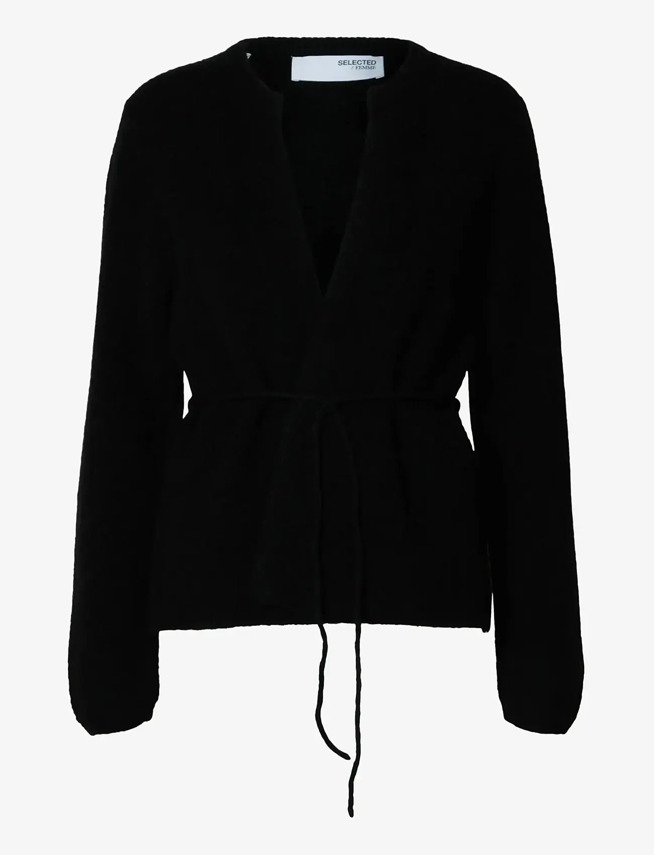 Selected - SLFSIA RAS LS KNIT BELT CARDIGAN - koftor - black - 1