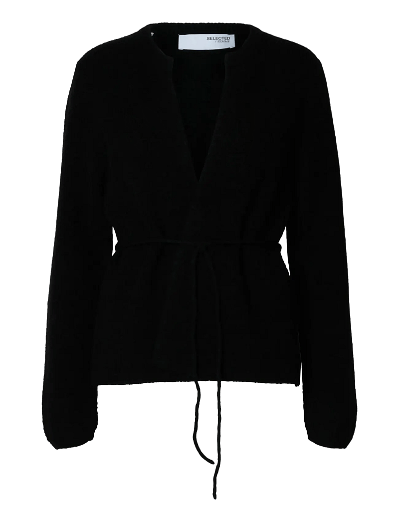 Selected - SLFSIA RAS LS KNIT BELT CARDIGAN - cardigans - black - 1
