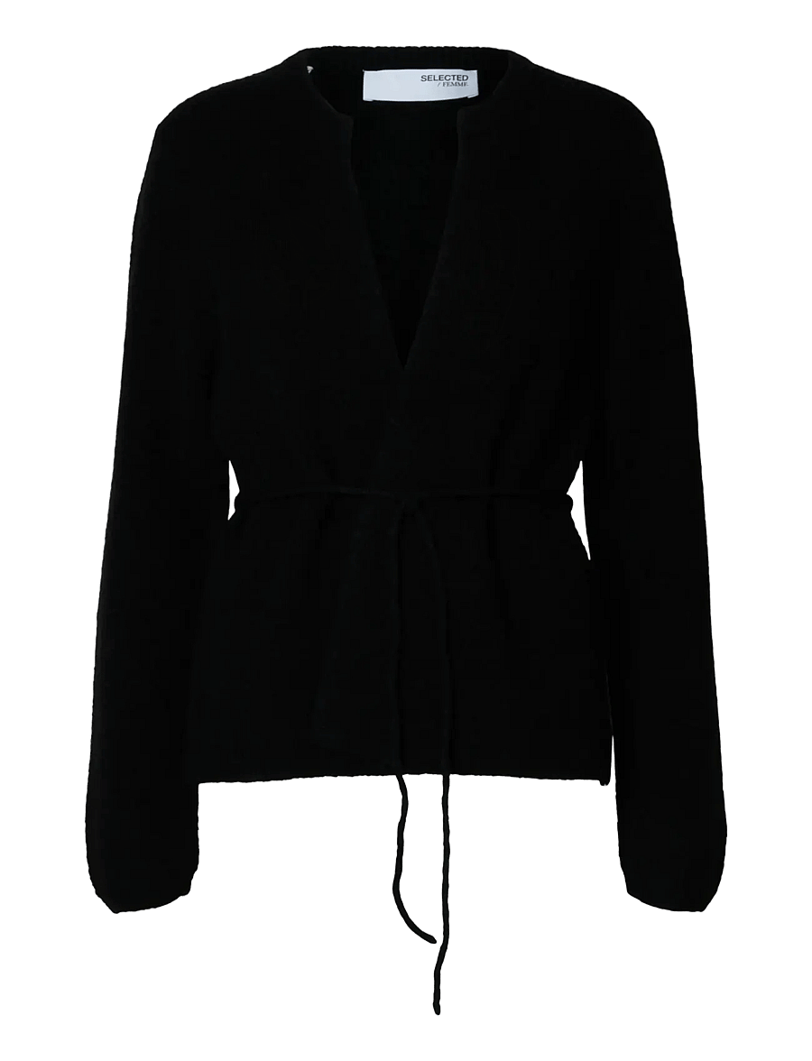 Selected - SLFSIA RAS LS KNIT BELT CARDIGAN - strickjacken - black - 1