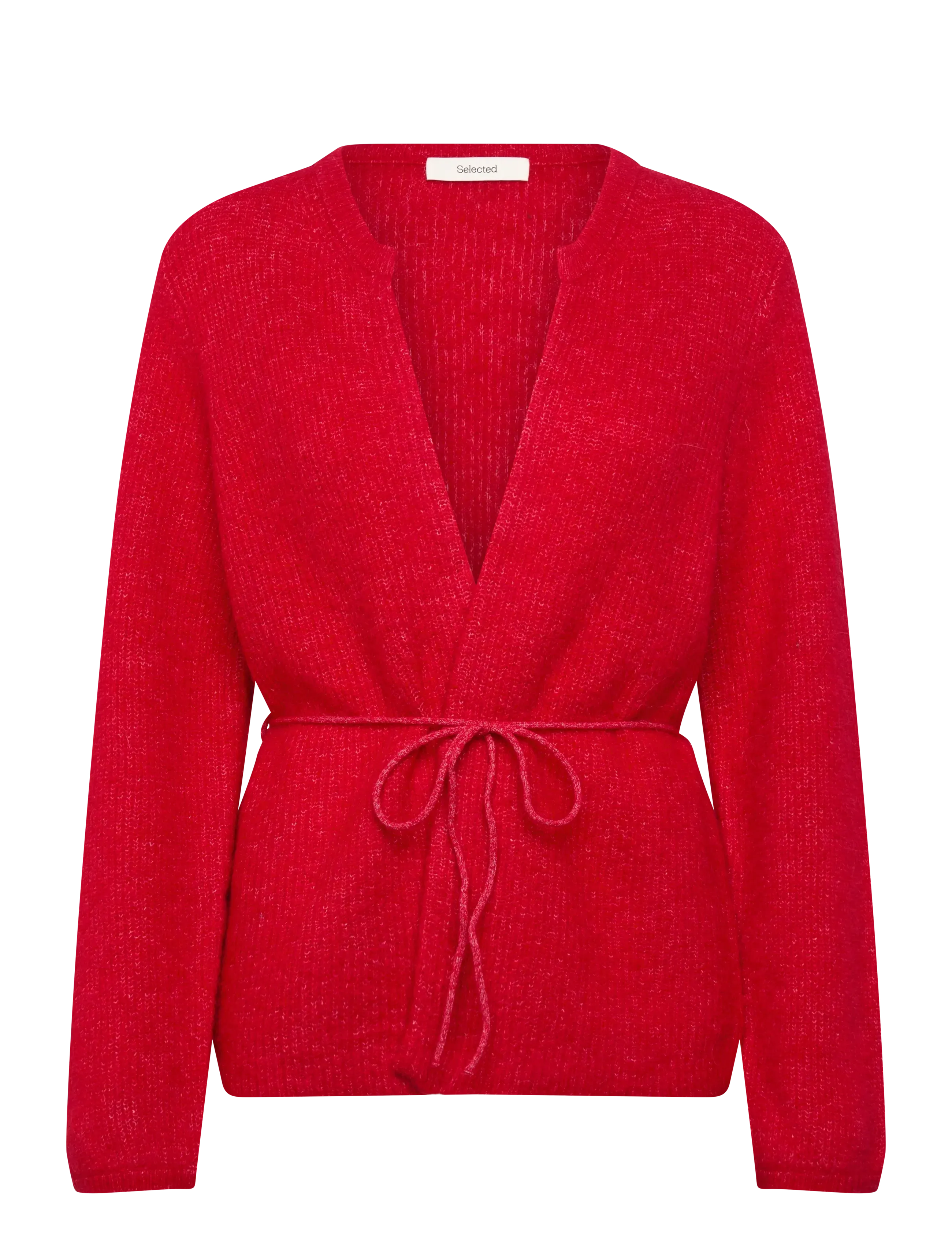Selected Slfsia Ras Ls Knit Belt Cardigan, L, Red, Strik > Cardigans, Dame