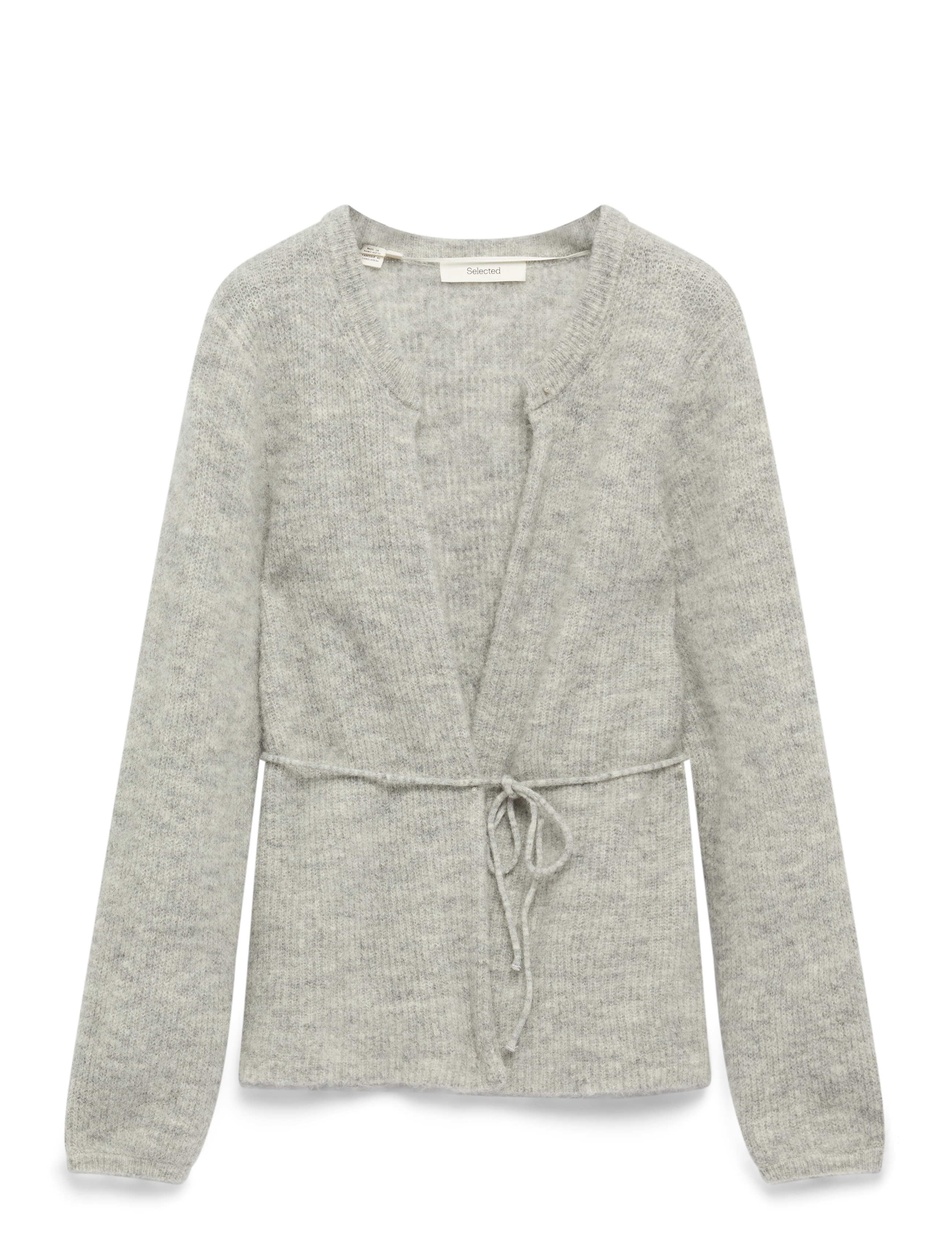 Selected Slfsia Ras Ls Knit Belt Cardigan, L, Grey, Strik > Cardigans, Dame