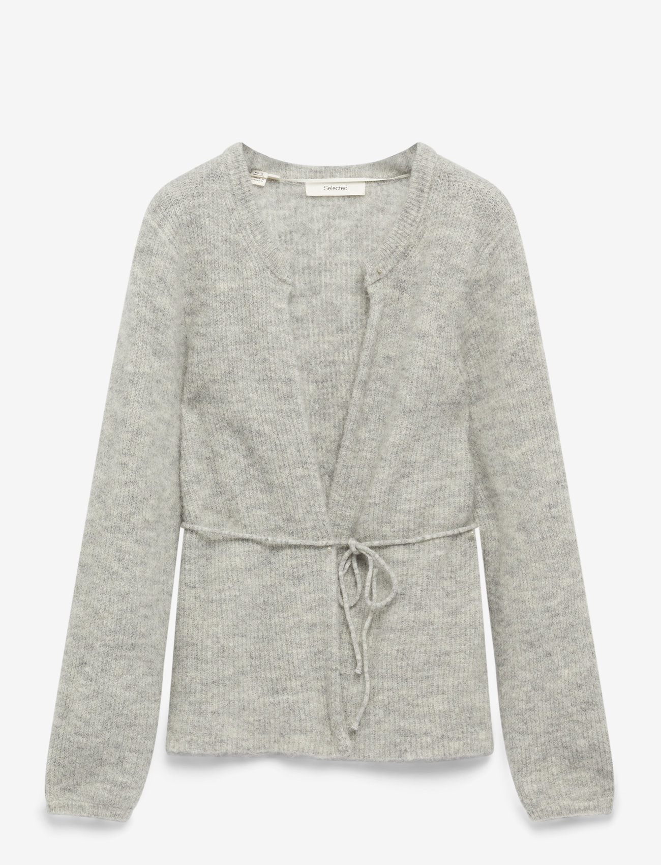 Selected - SLFSIA RAS LS KNIT BELT CARDIGAN - koftor - light grey melange - 1