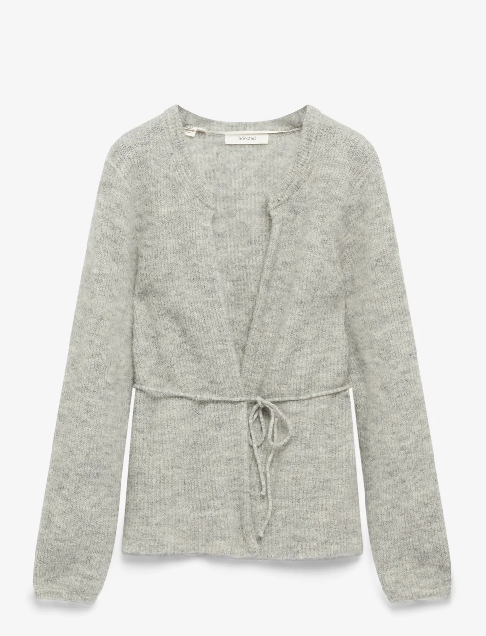 Selected - SLFSIA RAS LS KNIT BELT CARDIGAN - gilets - light grey melange - 1