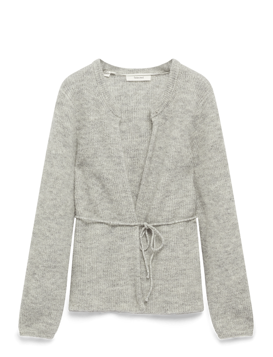 Selected - SLFSIA RAS LS KNIT BELT CARDIGAN - koftor - light grey melange - 1