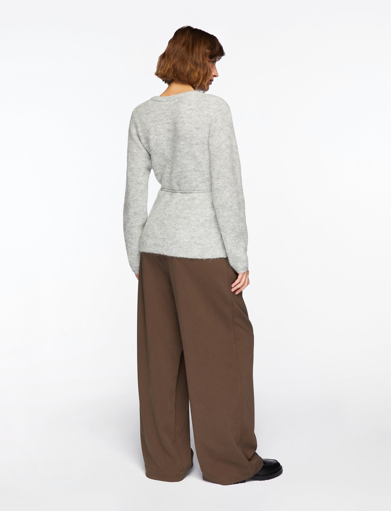 Selected - SLFSIA RAS LS KNIT BELT CARDIGAN - koftor - light grey melange - 4