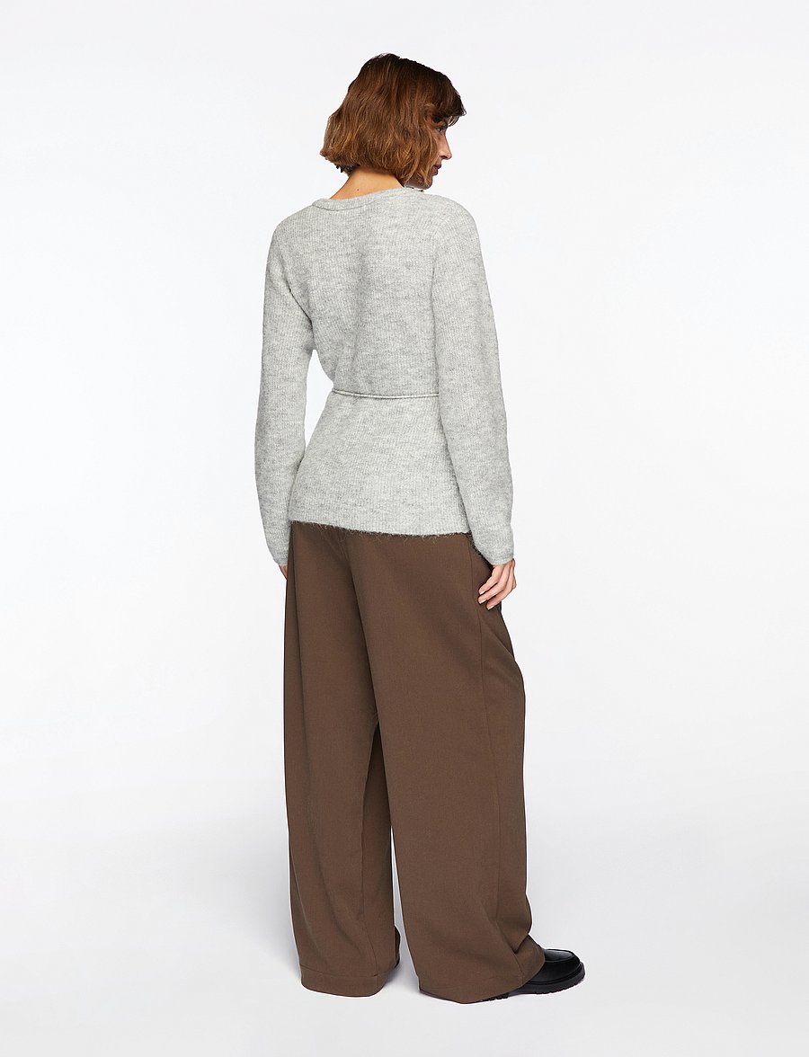 Selected - SLFSIA RAS LS KNIT BELT CARDIGAN - koftor - light grey melange - 4