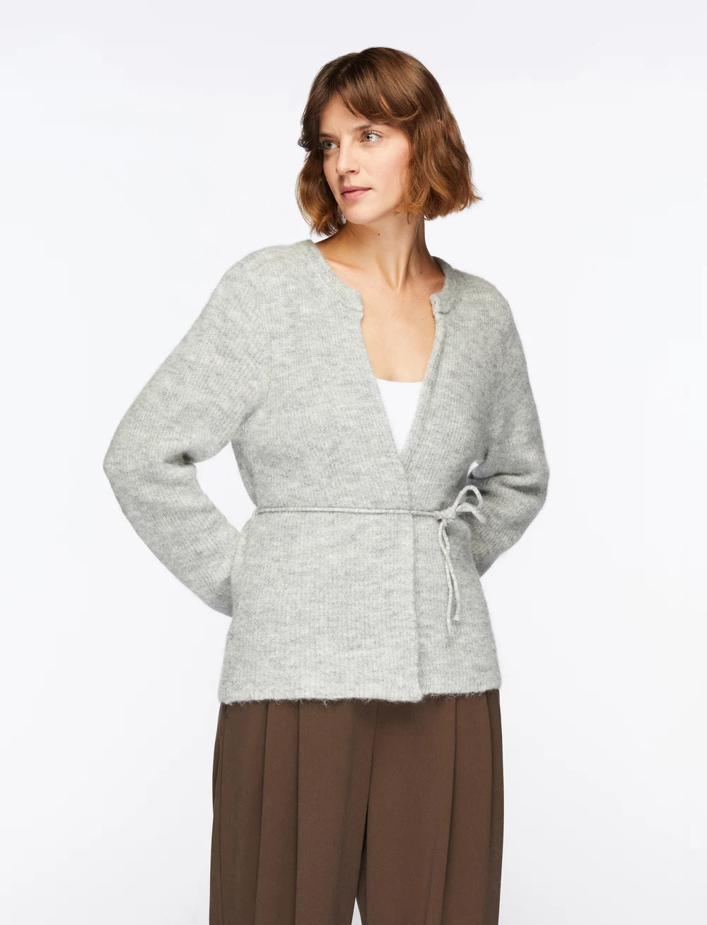 Selected - SLFSIA RAS LS KNIT BELT CARDIGAN - neuletakit - light grey melange - 0