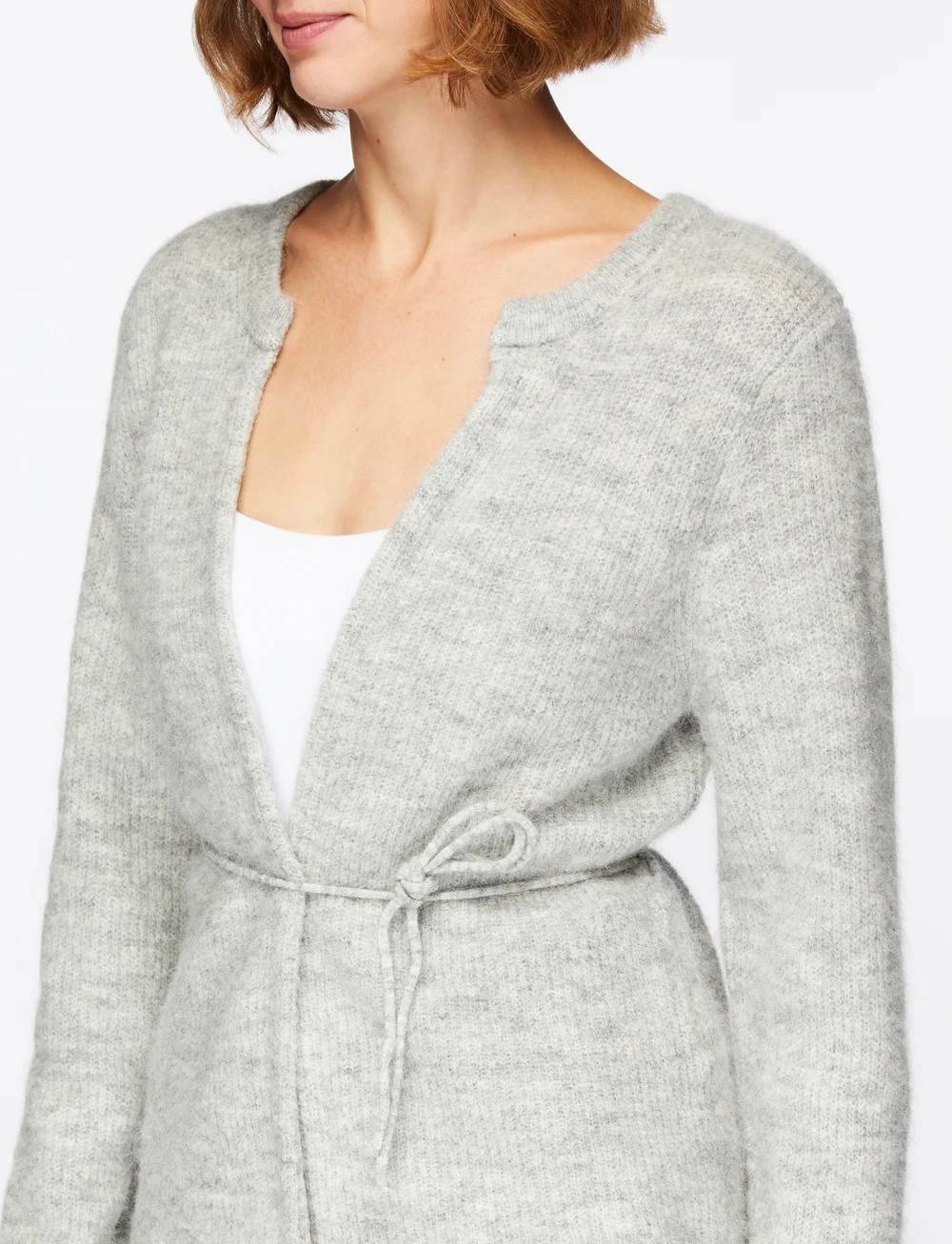 Selected - SLFSIA RAS LS KNIT BELT CARDIGAN - gilets - light grey melange - 5