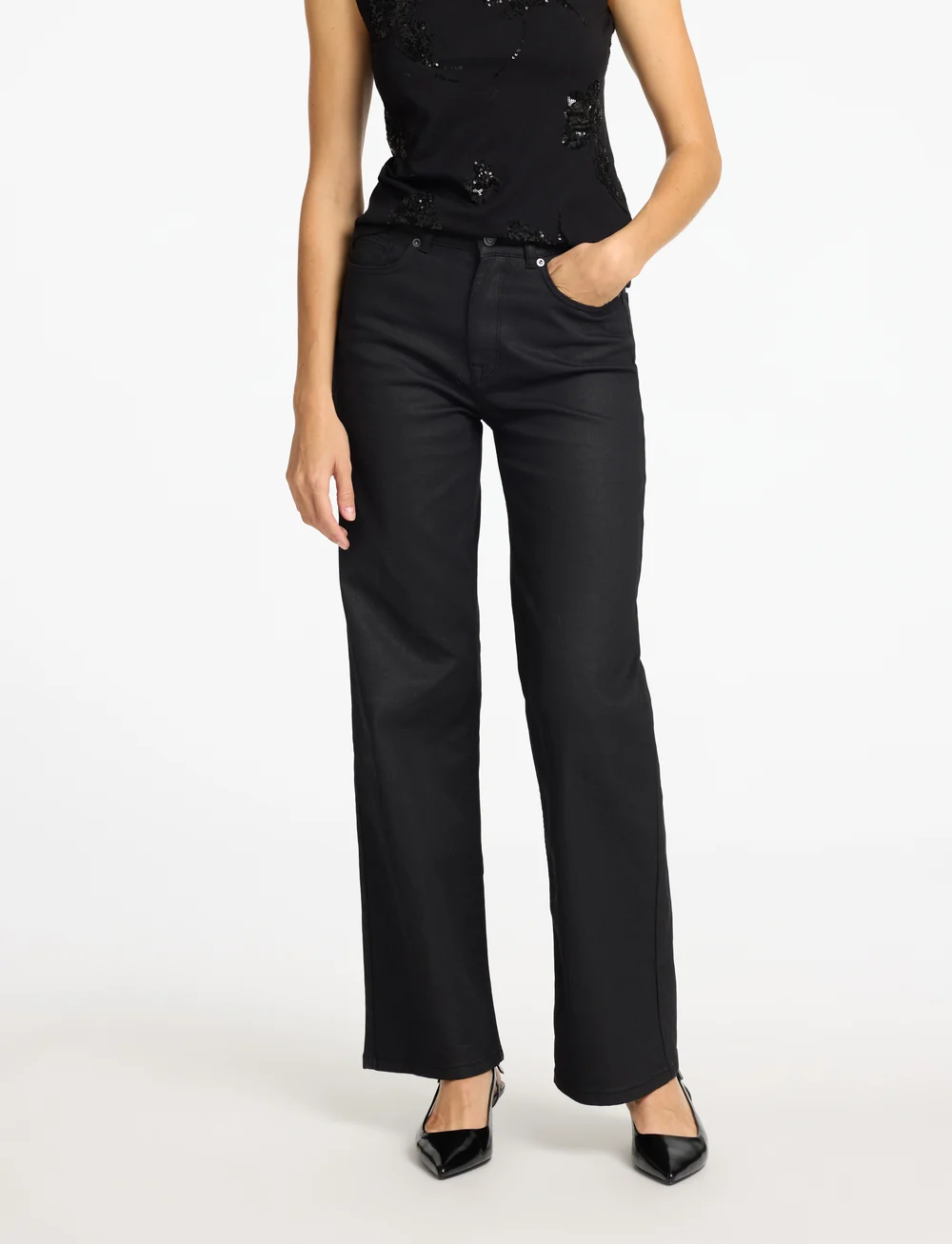 Selected - SLFVERA-ALICE HW WIDE JEANS - brede jeans - black denim - 0