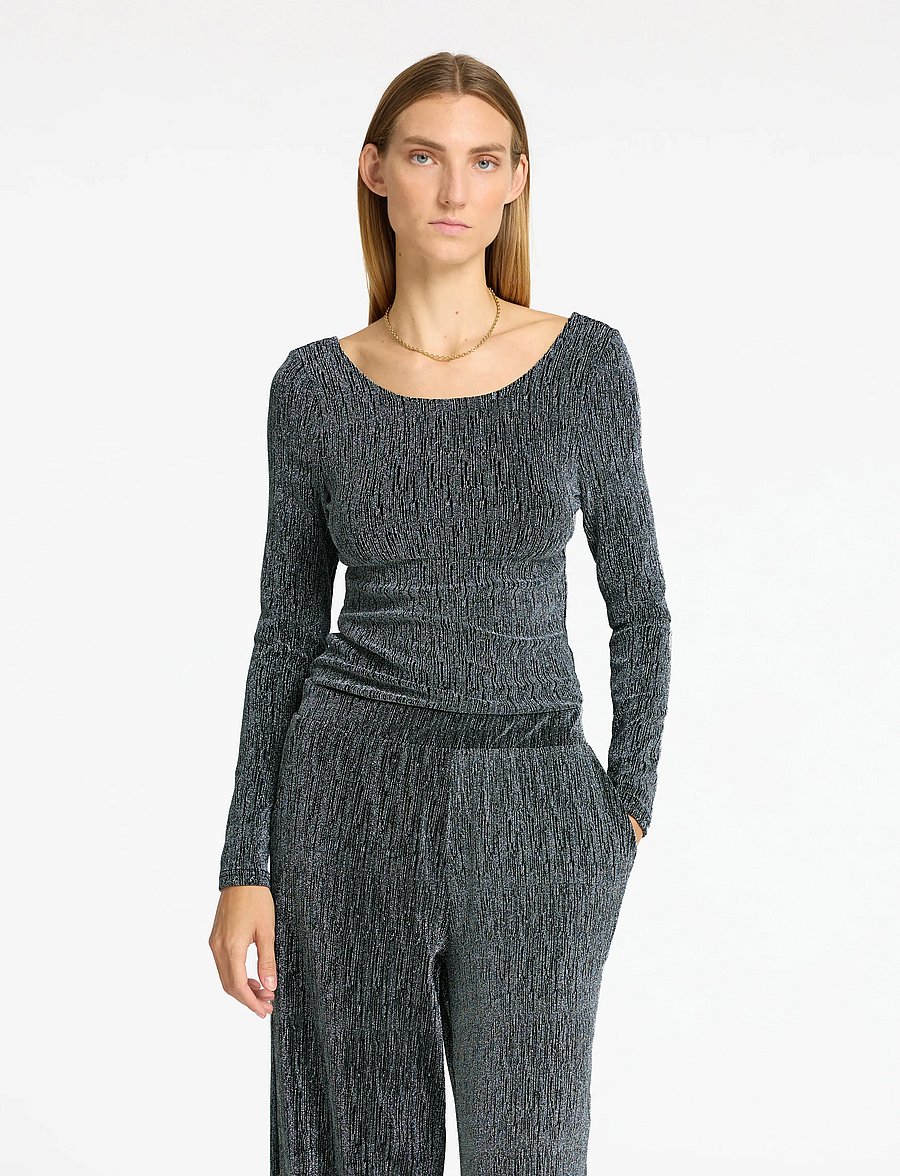 Selected - SLFANITA LS LOW BACK TOP - pikkade varrukatega topid - black - 0