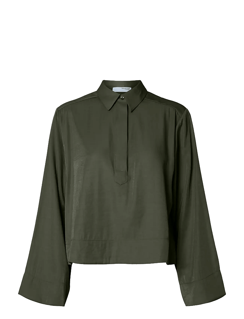 Selected - SLFJEAN LS CROPPED SHIRT B - langærmede skjorter - deep depths - 1