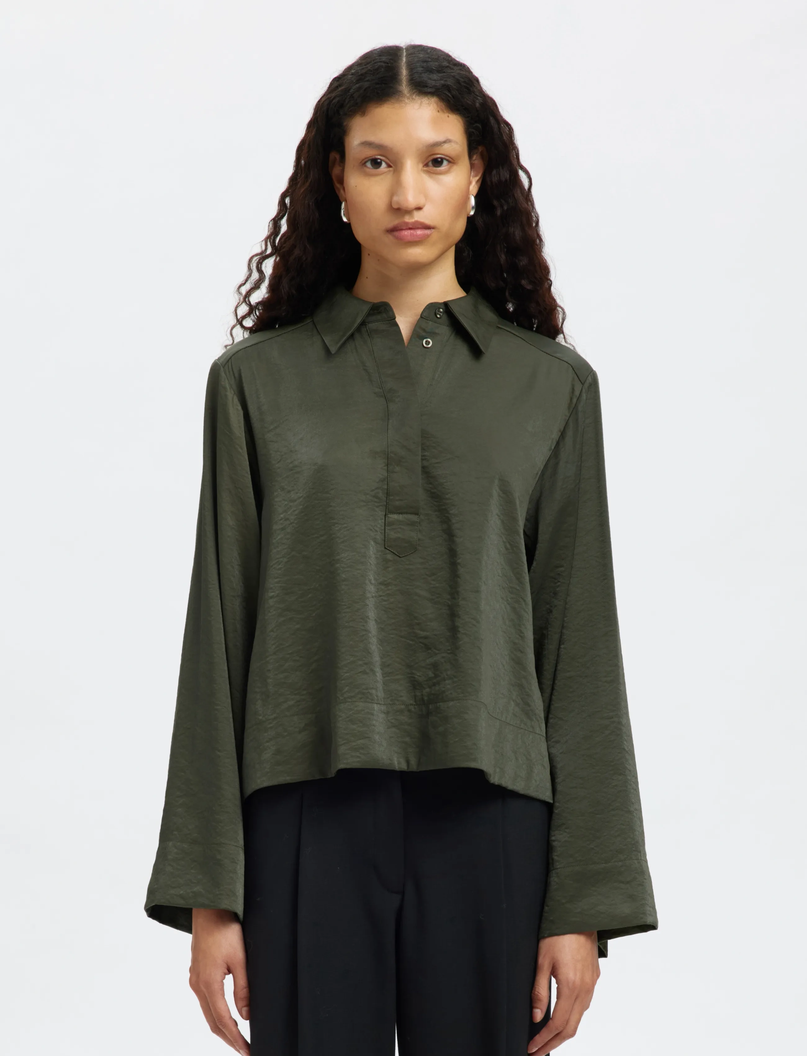 Selected Slfjean Ls Cropped Shirt B, 36, Green, Skjorter > Langærmede, Dame