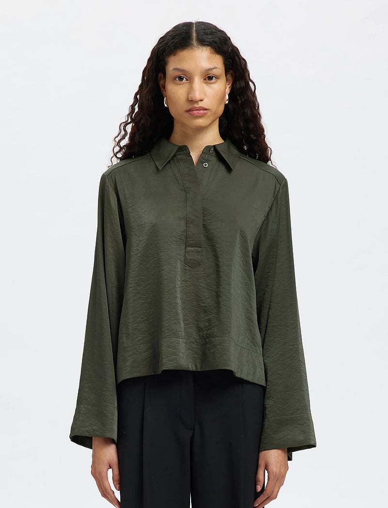 Selected - SLFJEAN LS CROPPED SHIRT B - langærmede skjorter - deep depths - 0