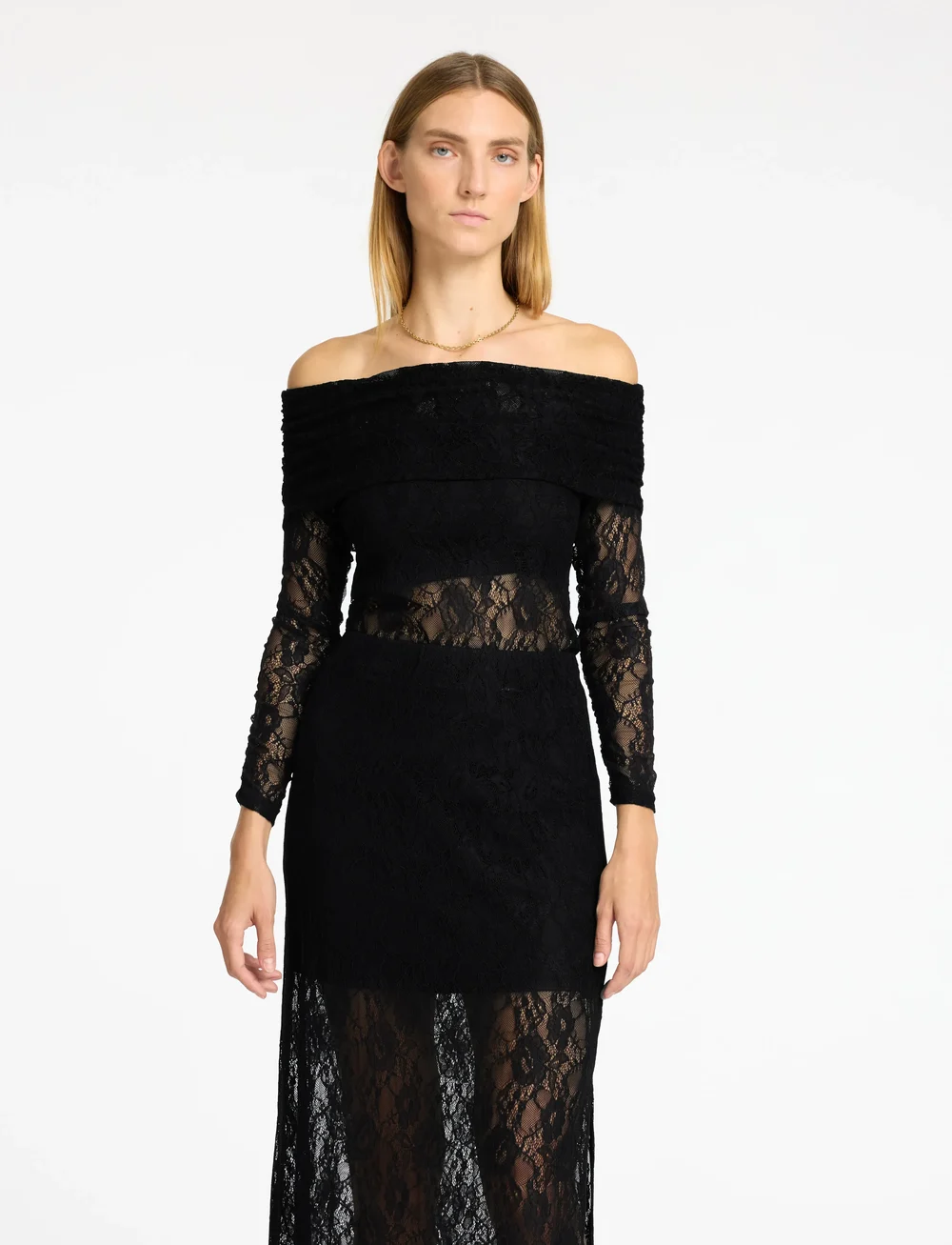 Selected - SLFMISTA LS OFF SHOULDER LACE TOP - pikkade varrukatega alussärgid - black - 0