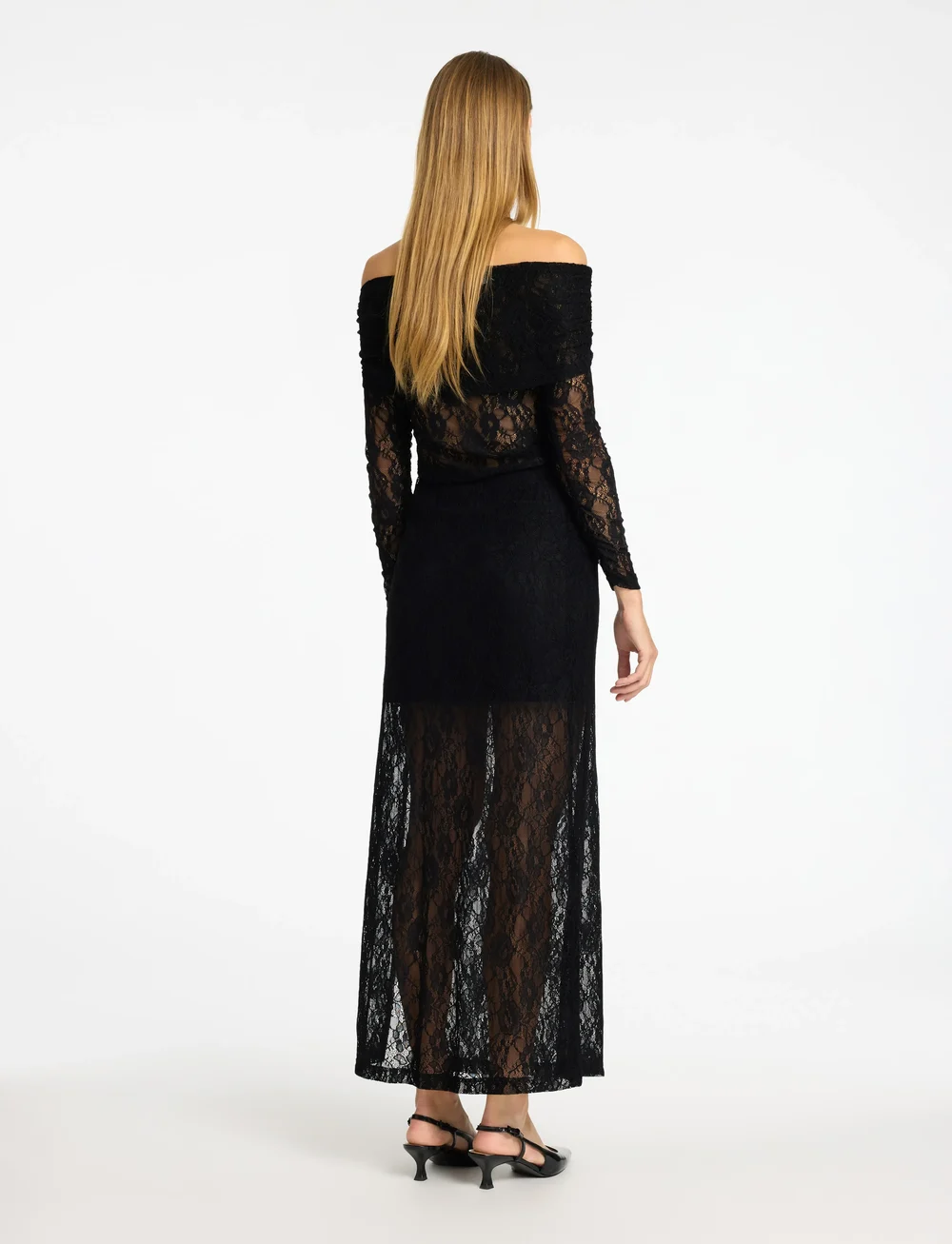 Selected - SLFMISTA LS OFF SHOULDER LACE TOP - pikkade varrukatega alussärgid - black - 3