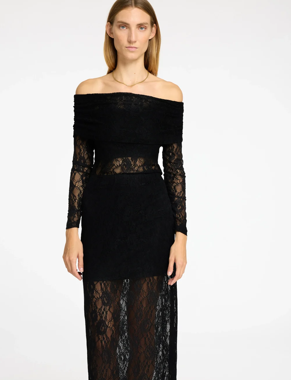 Selected - SLFMISTA LS OFF SHOULDER LACE TOP - pikkade varrukatega alussärgid - black - 5