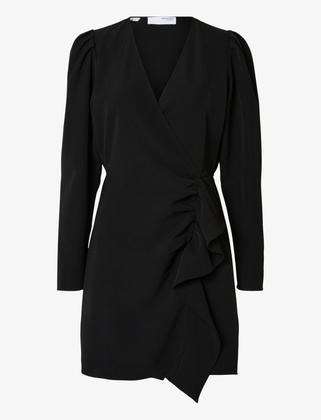 Selected - SLFSINE LS SHORT RUFFLE DRESS B - korte kjoler - black - 1