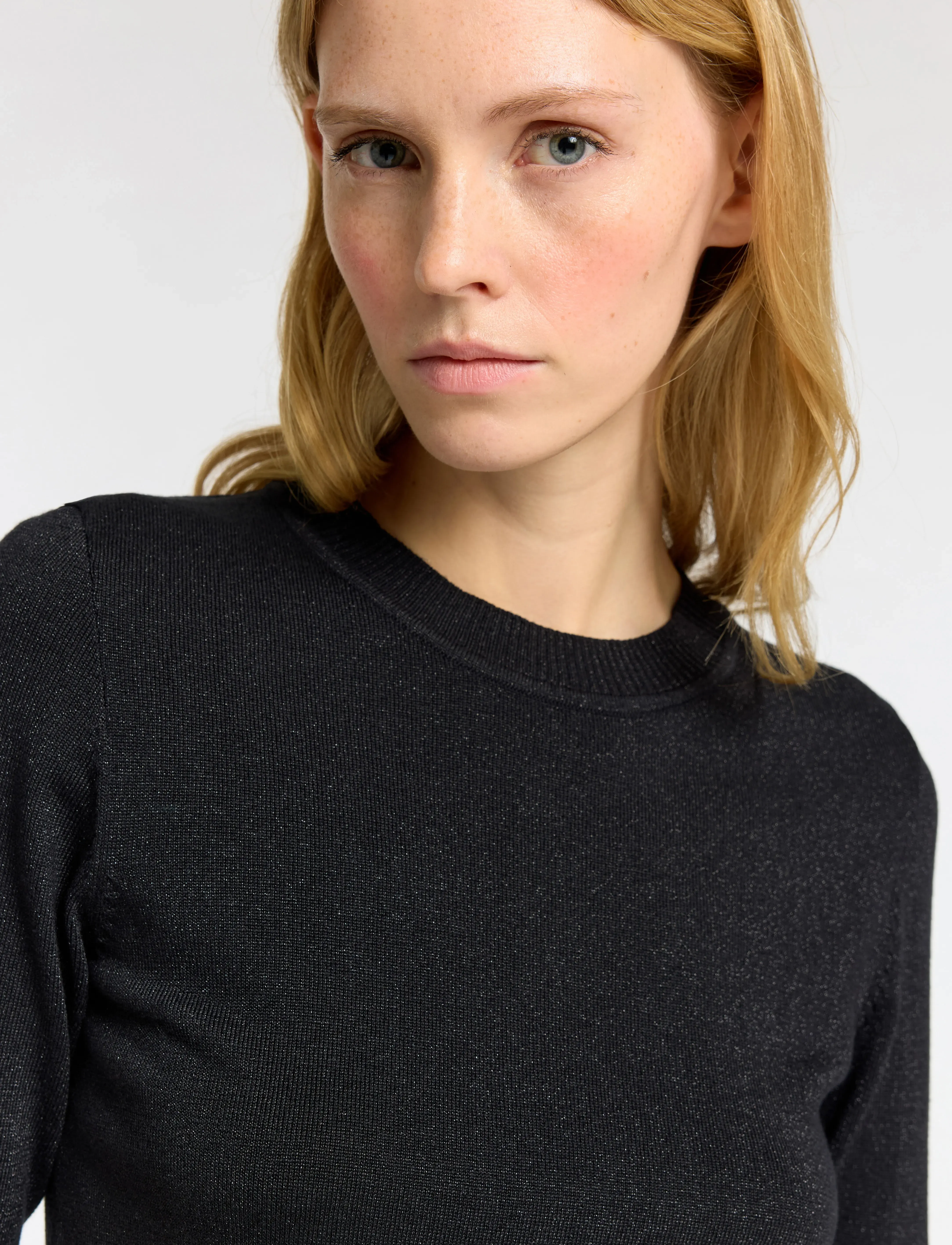 Selected - SLFLURA LUREX 2/4 KNIT O-NECK - laveste priser - black - 4