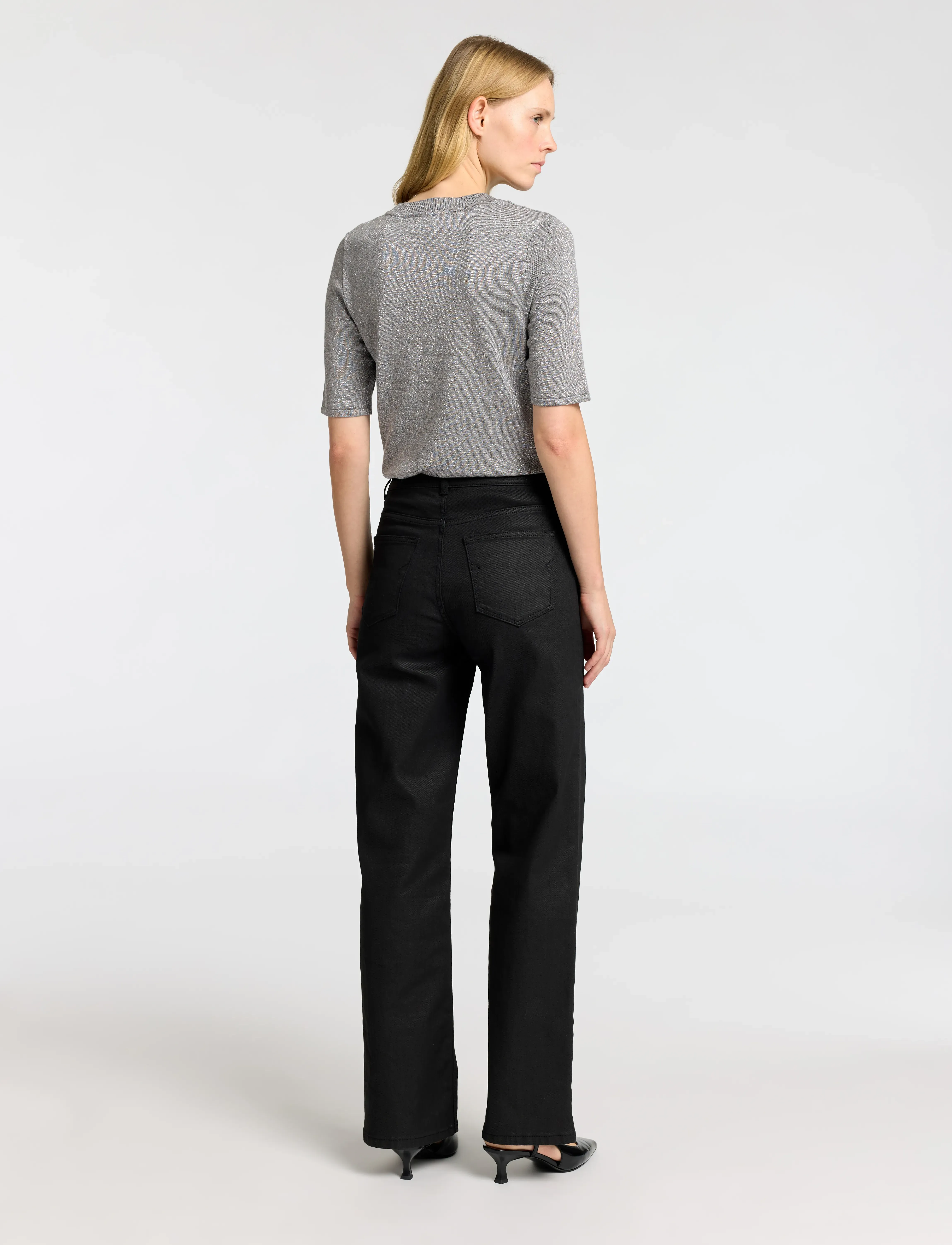 Selected - SLFLURA LUREX 2/4 KNIT O-NECK - t-shirts & tops - medium grey melange - 3