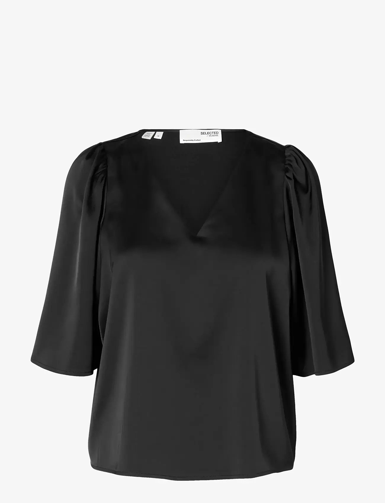 Selected - SLFLENA 2/4 V-NECK TOP D2 - kurzämlige blusen - black - 1